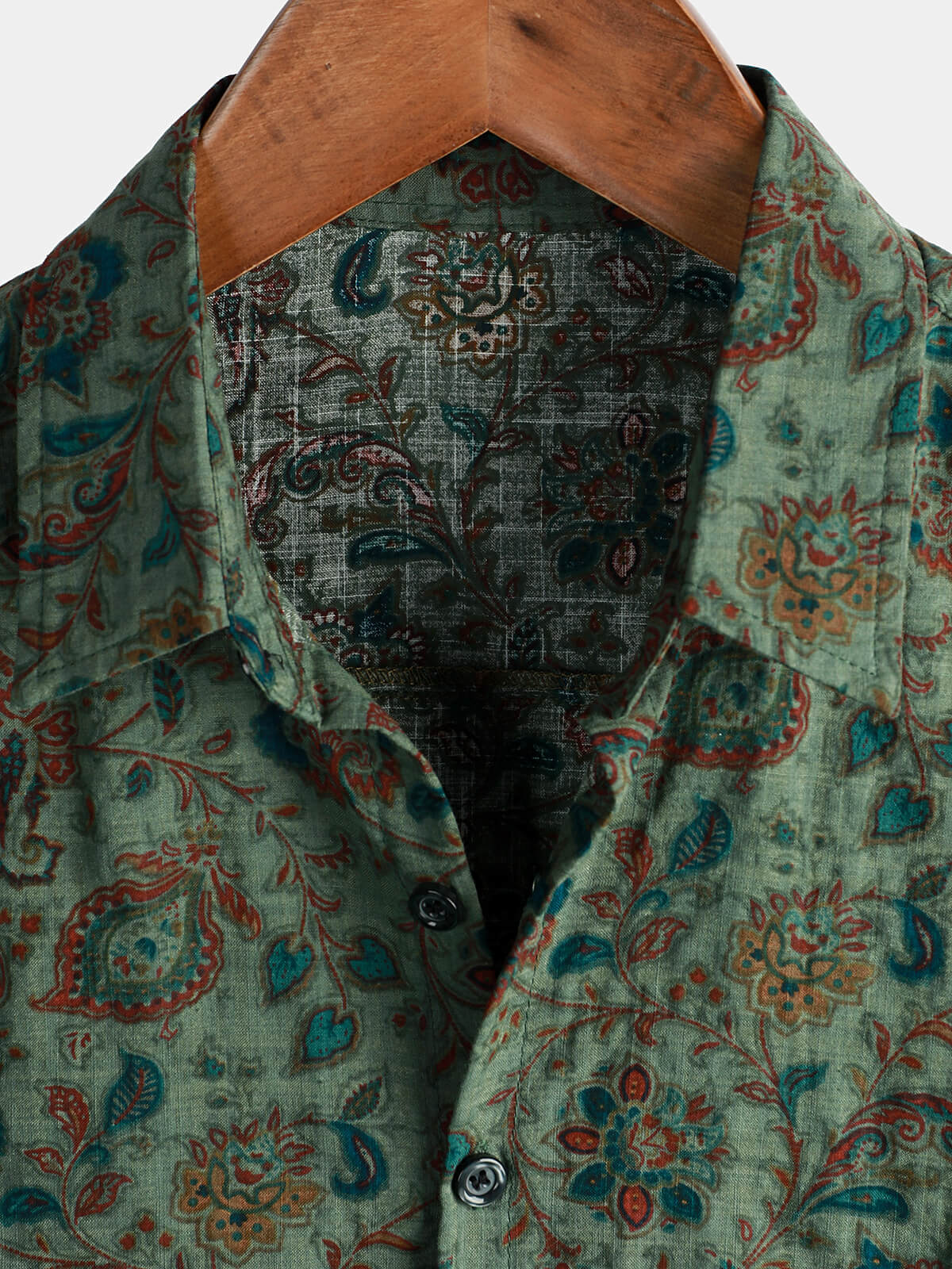 Camisa retro Paisley 70s Green Holiday Button Up vintage de manga corta para hombre
