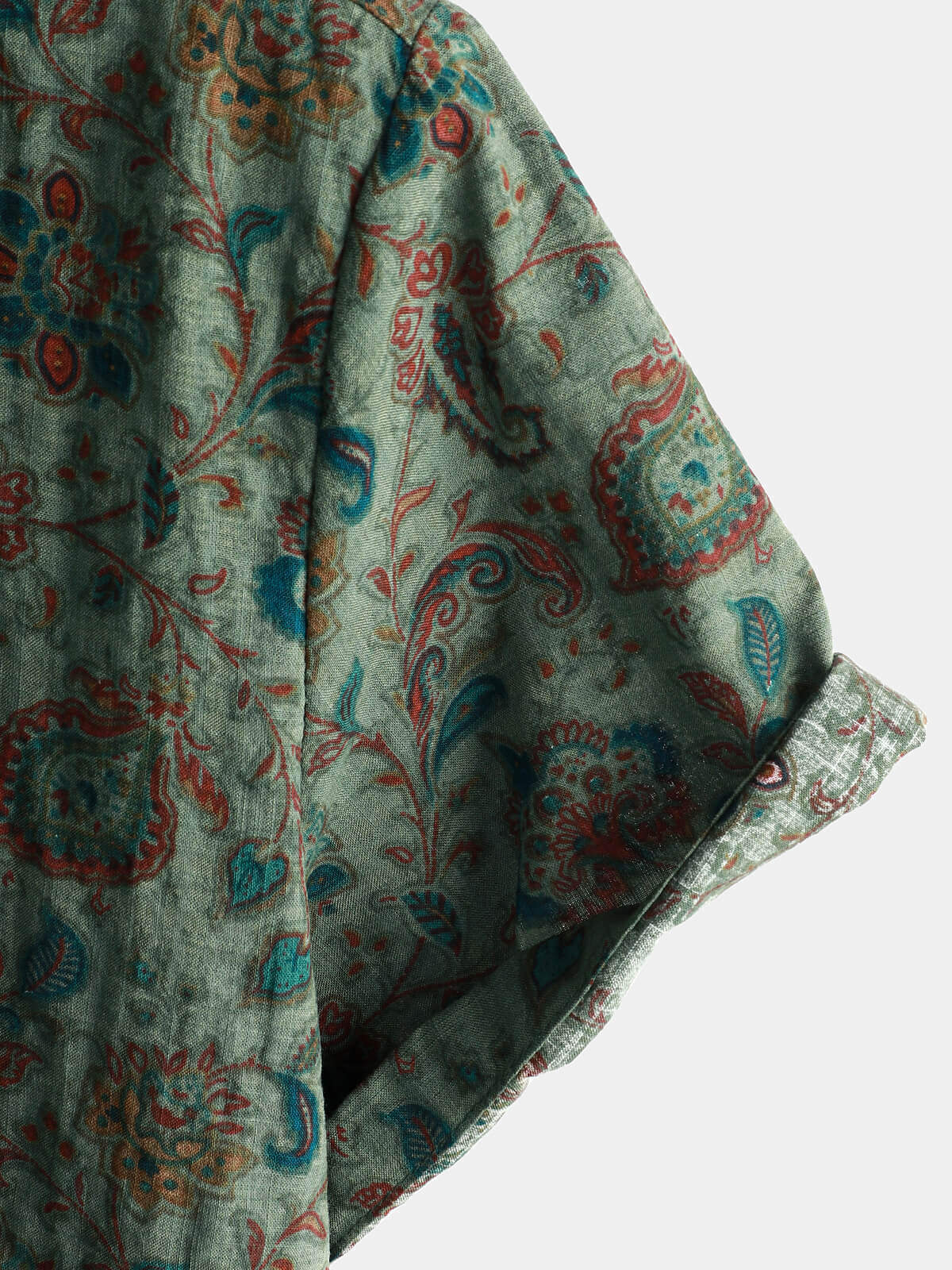 Camisa retro Paisley 70s Green Holiday Button Up vintage de manga corta para hombre