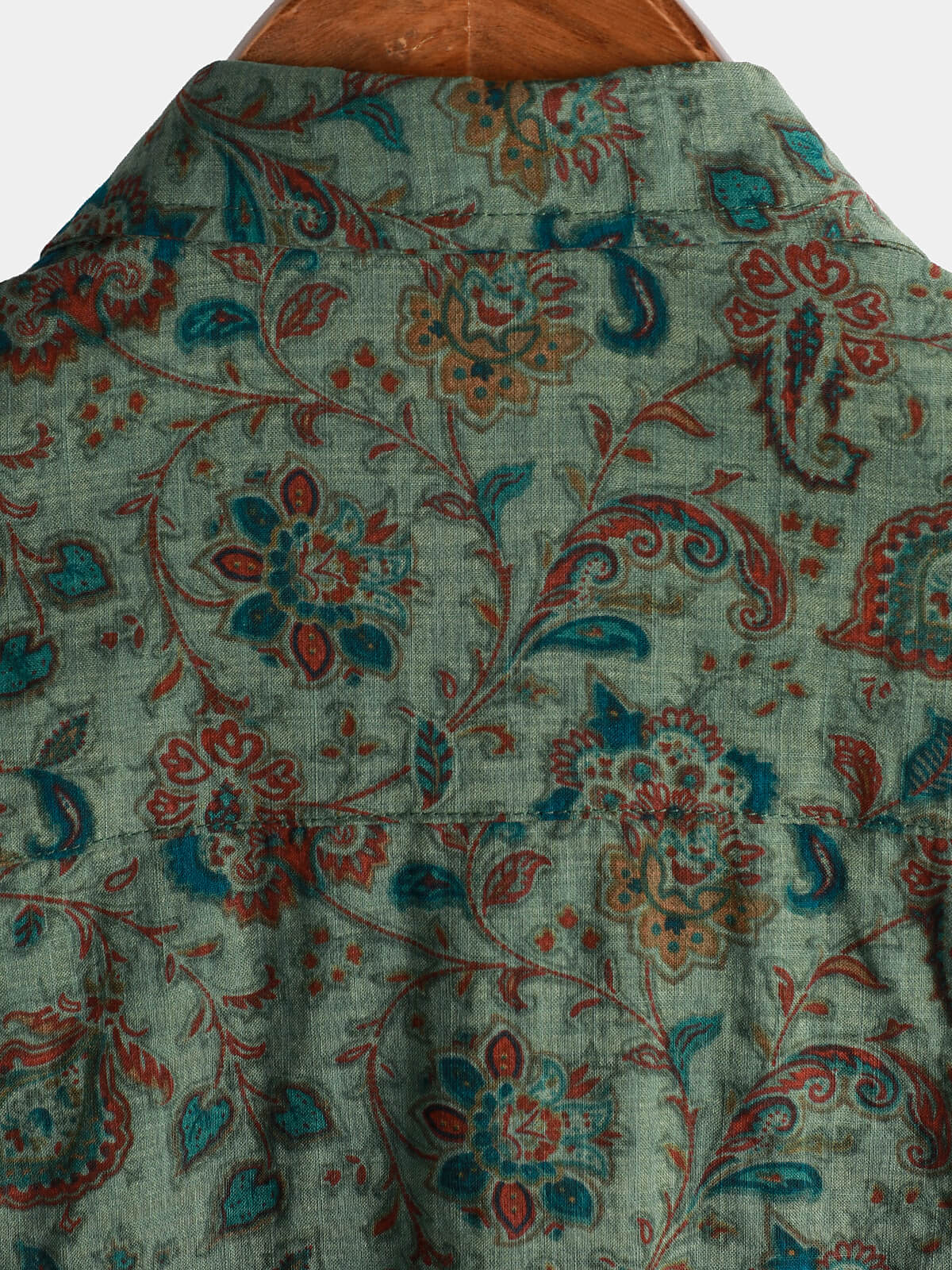 Camisa retro Paisley 70s Green Holiday Button Up vintage de manga corta para hombre