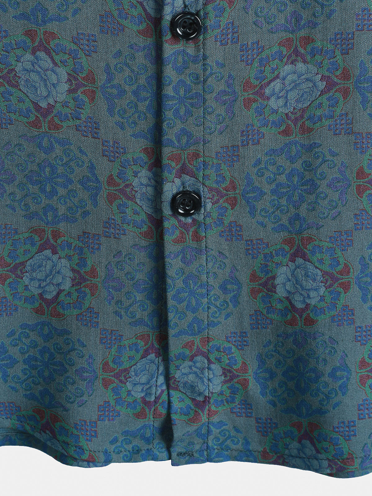 Camisa retro Bohemian casual de manga corta para hombre