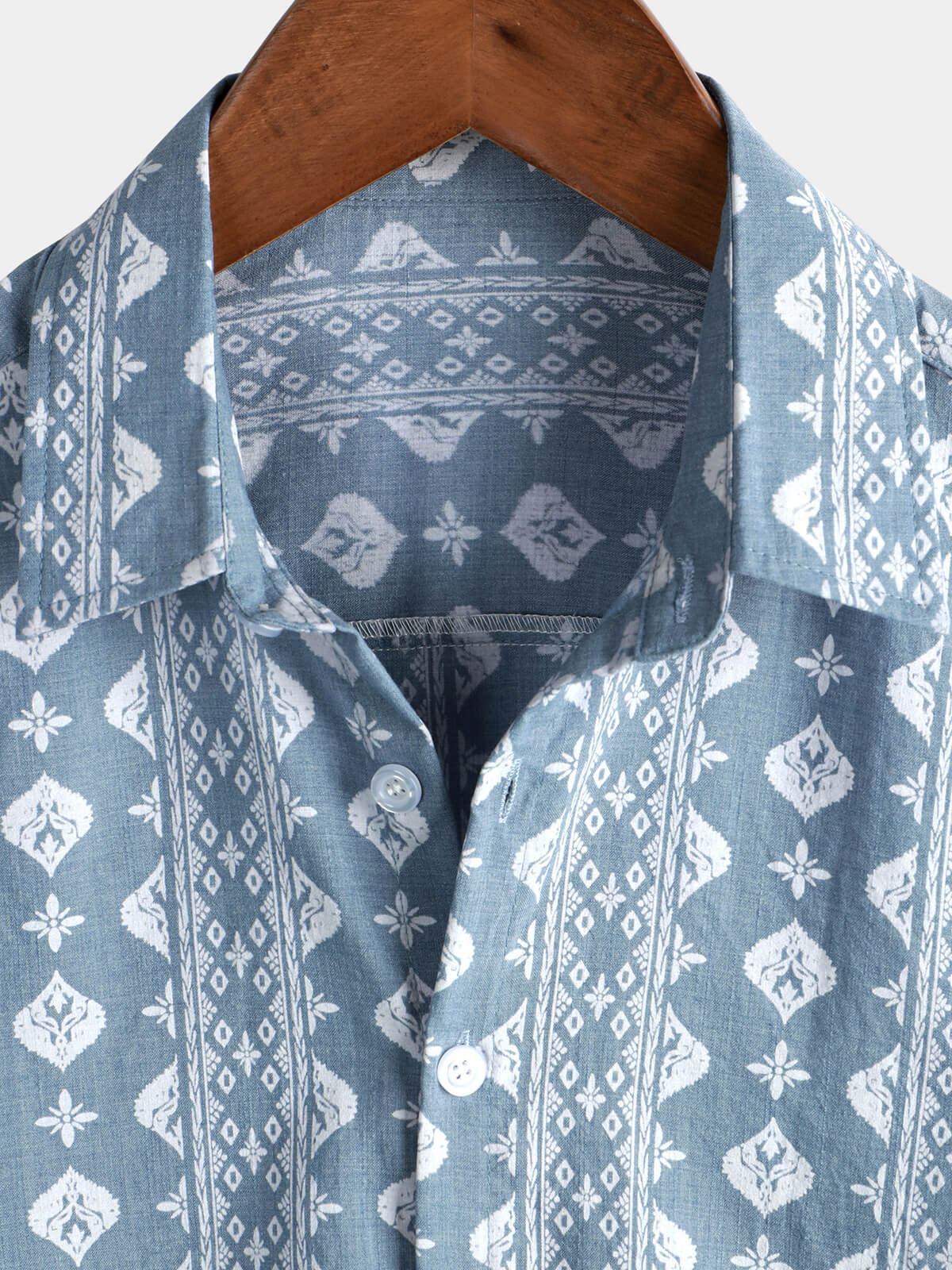 Camisa Blue de algodón retro Button Up a rayas vintage Summer de manga corta para hombre