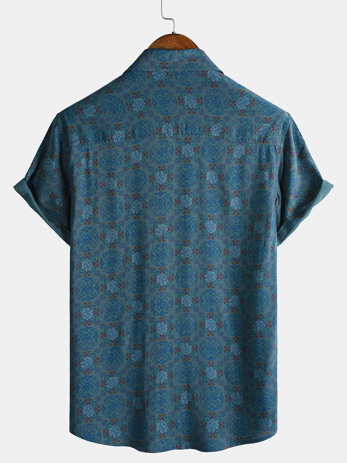Camisa retro Bohemian casual de manga corta para hombre