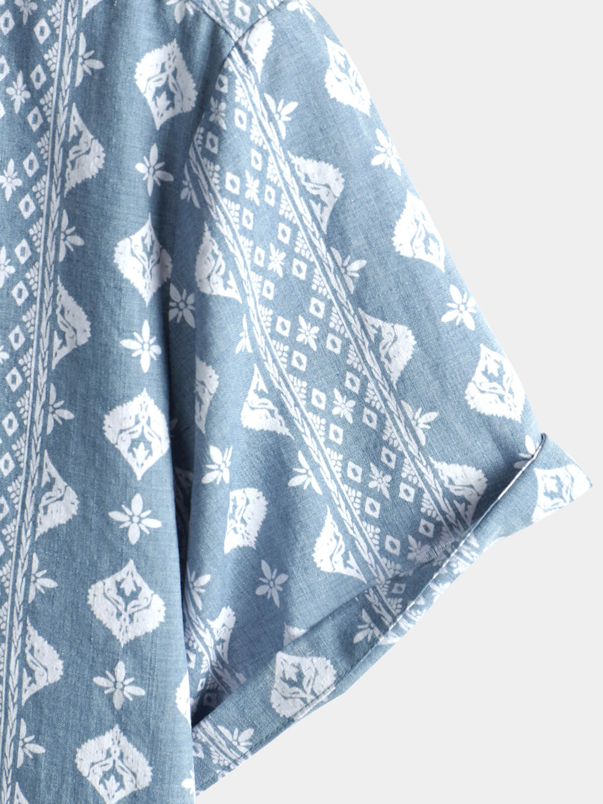 Camisa Blue de algodón retro Button Up a rayas vintage Summer de manga corta para hombre
