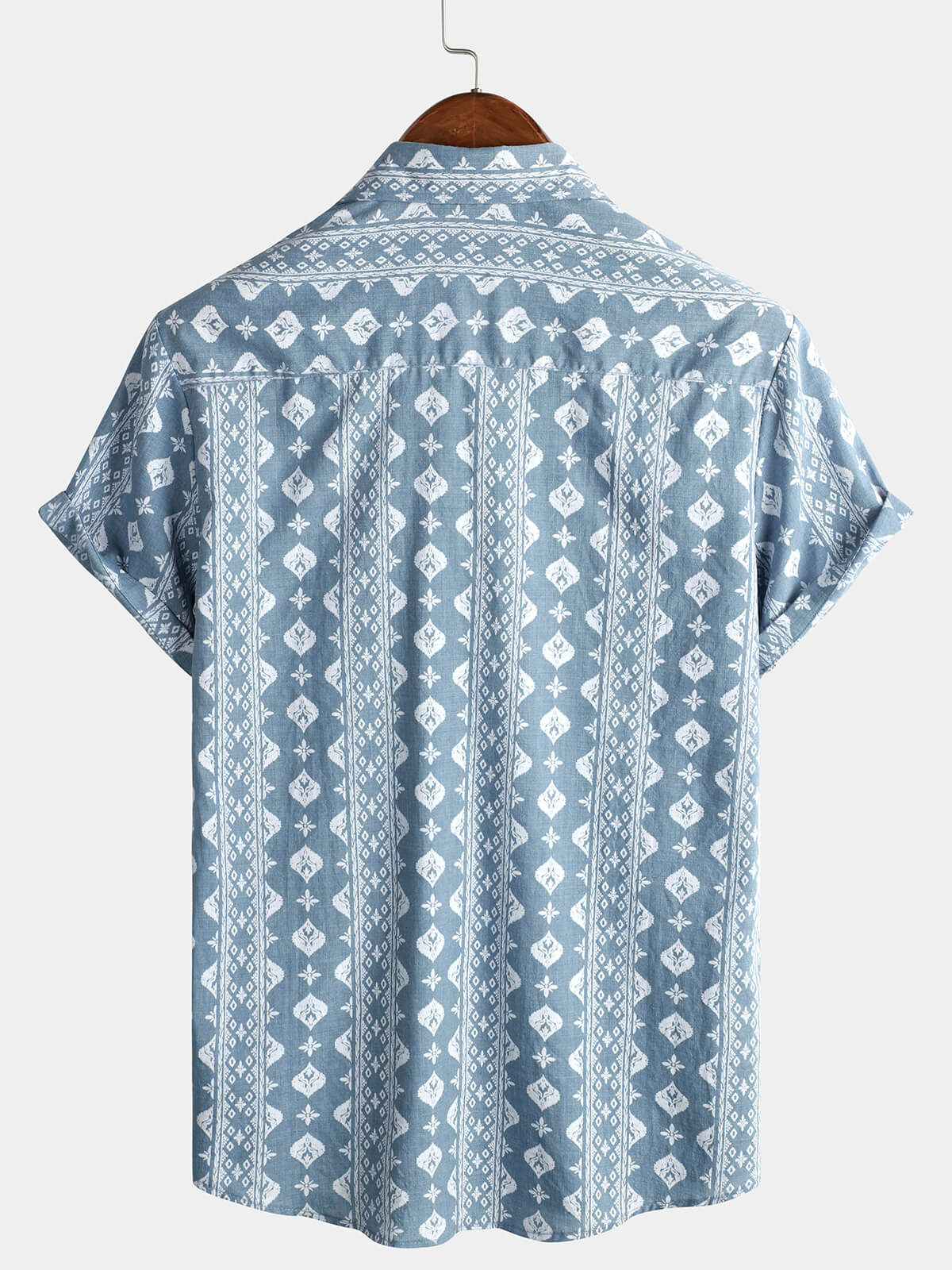 Camisa Blue de algodón retro Button Up a rayas vintage Summer de manga corta para hombre