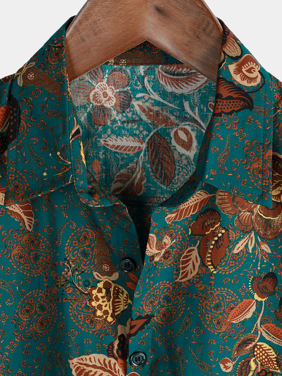 Camisa vintage Holiday de algodón Green Hawaiian floral Button Up de manga corta para hombre