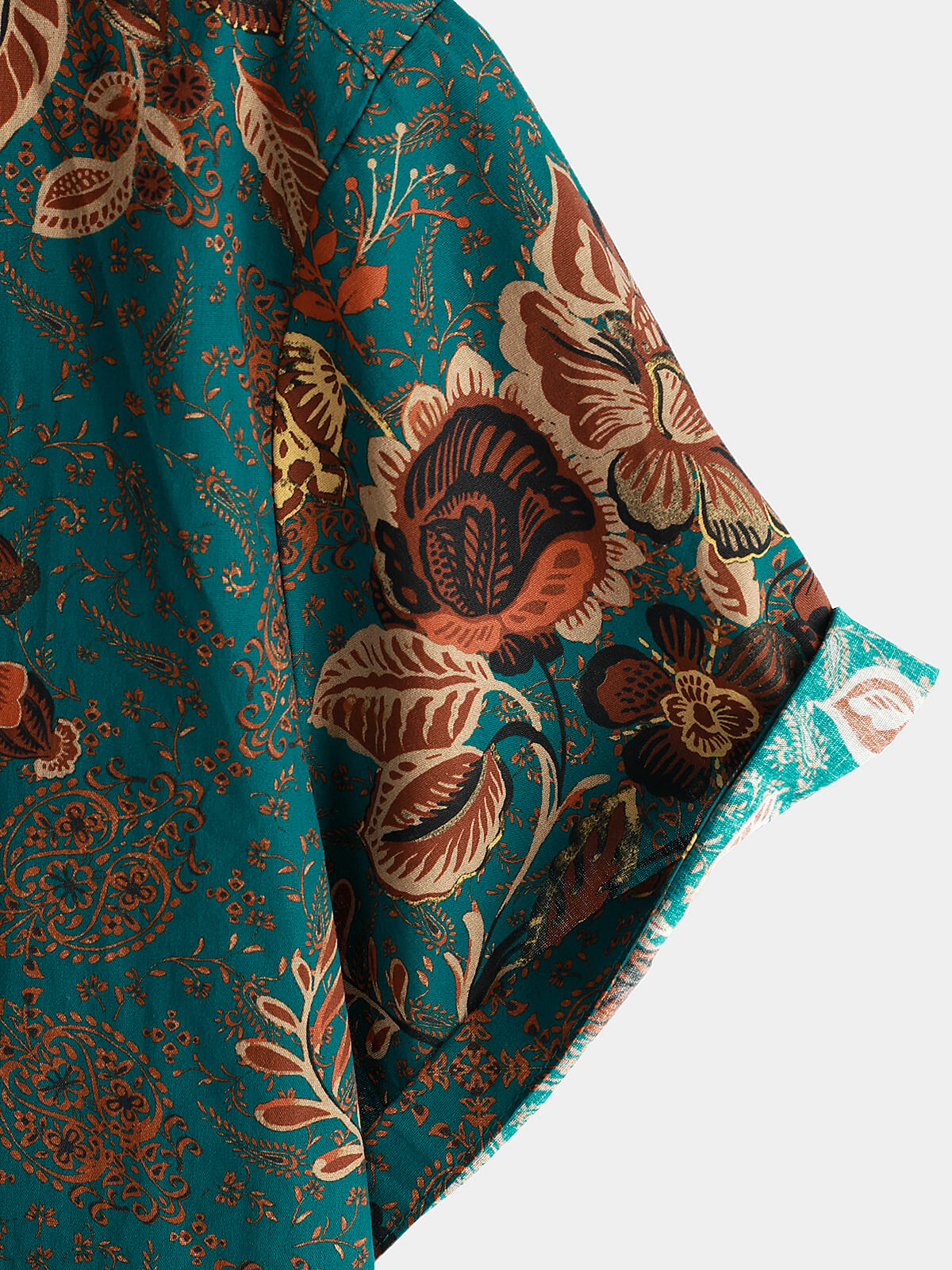 Camisa vintage Holiday de algodón Green Hawaiian floral Button Up de manga corta para hombre