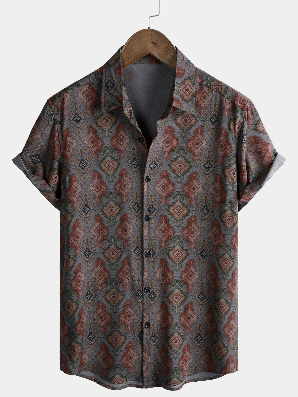 Camisa vintage Tribal Graphic de manga corta Bohemian Lightweight transpirable Cruise para hombre