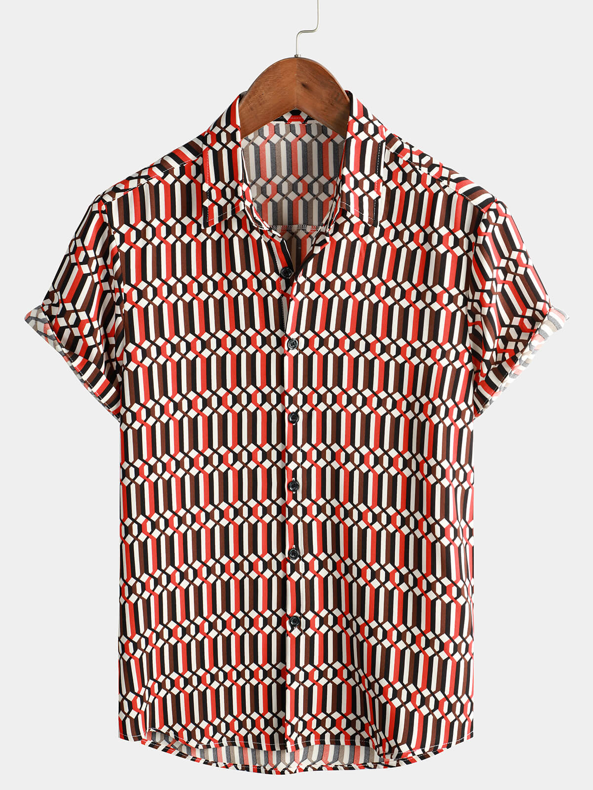 Camisa casual retro Geometric Button Up Cool de manga corta Summer para hombre