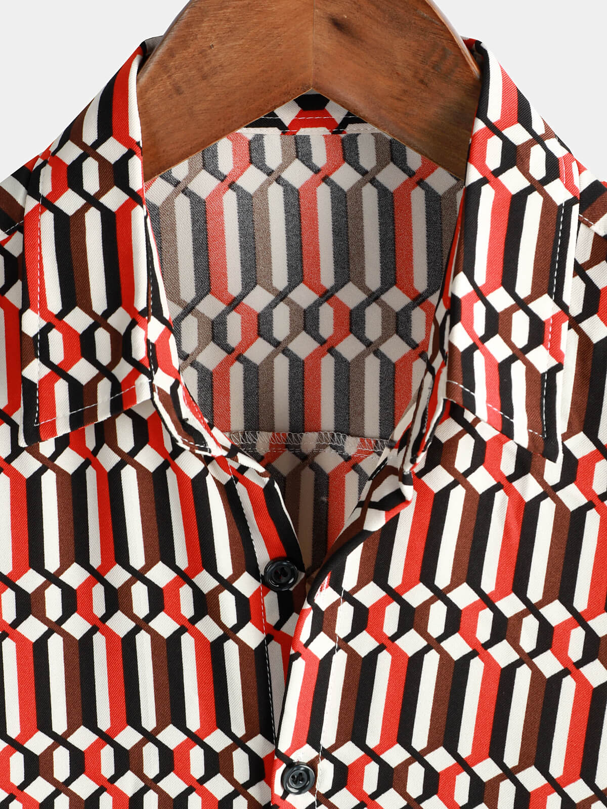 Camisa casual retro Geometric Button Up Cool de manga corta Summer para hombre