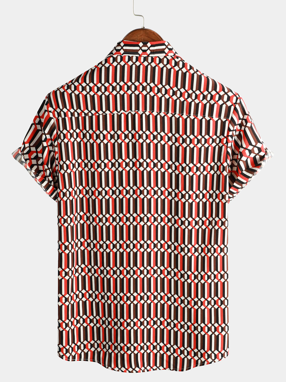 Camisa casual retro Geometric Button Up Cool de manga corta Summer para hombre