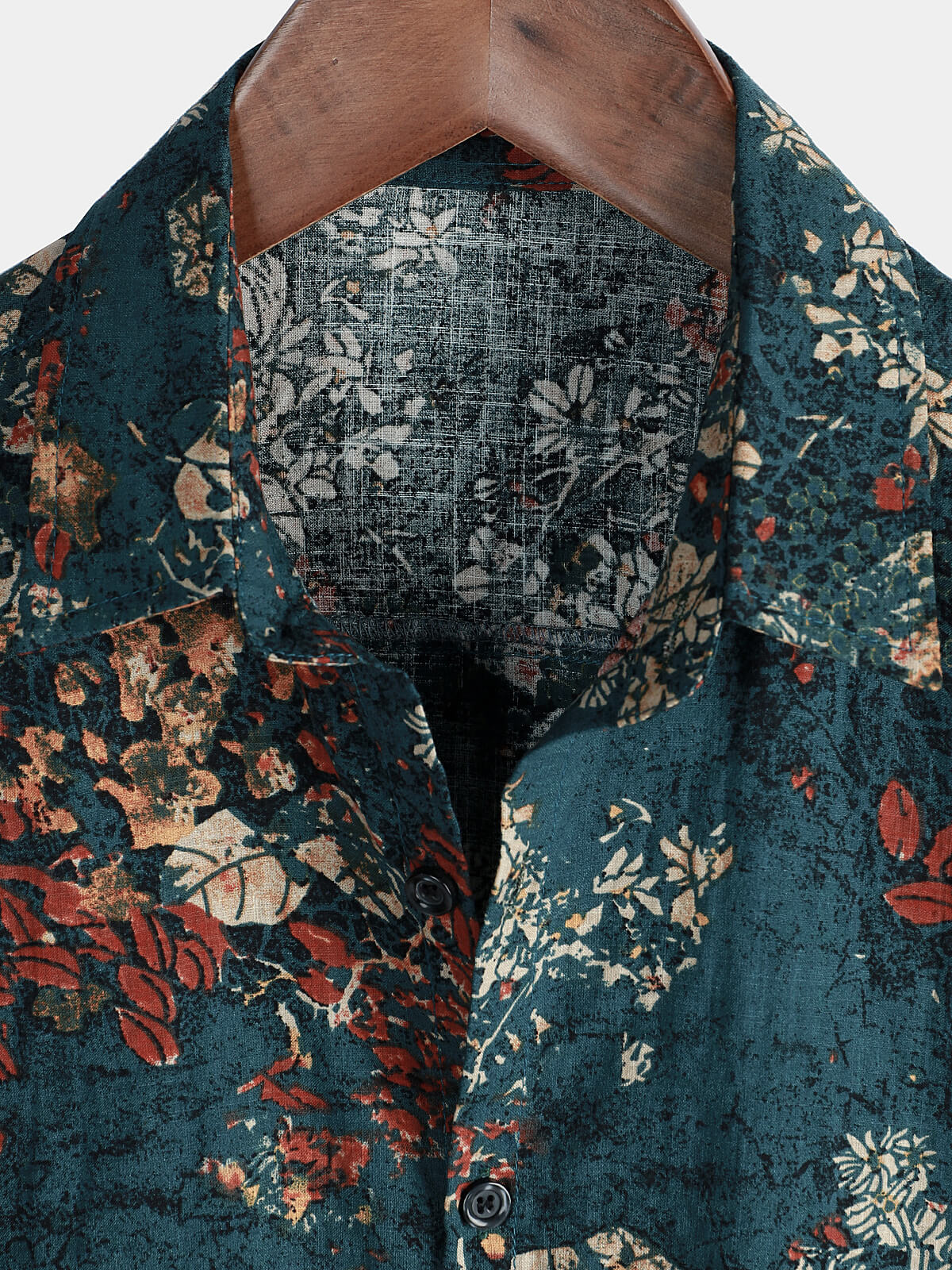 Camisa vintage Holiday retro de algodón floral Button Up de manga corta para hombre