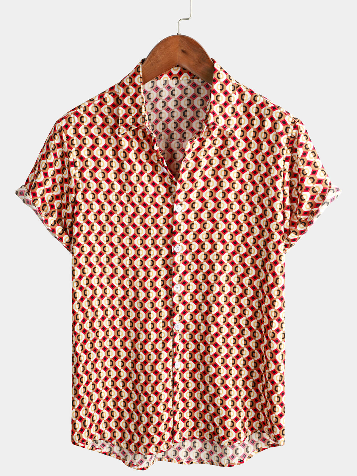 Camisa retro Geometric 70s Disco Party Button Up Summer de manga corta para hombre