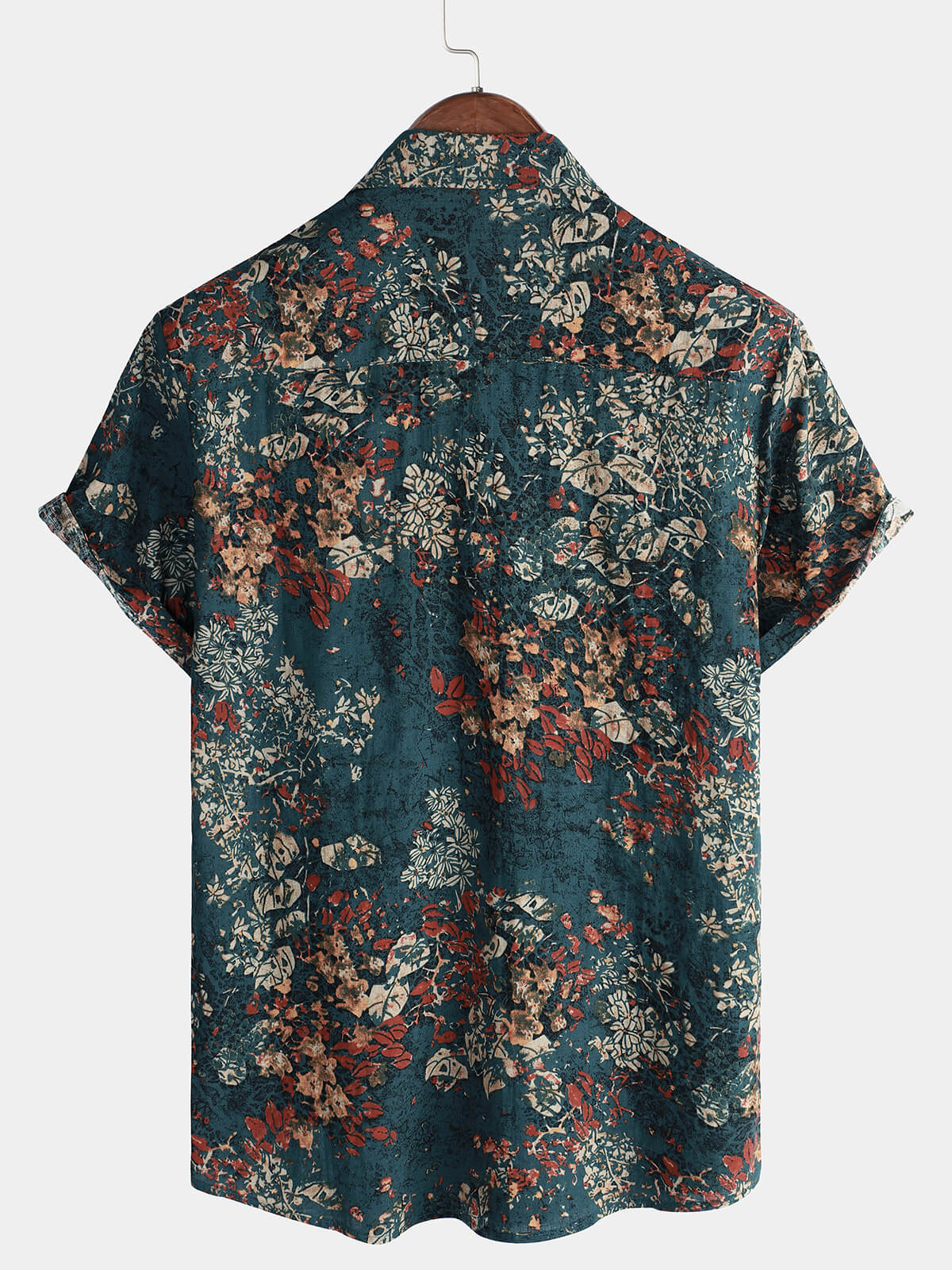 Camisa vintage Holiday retro de algodón floral Button Up de manga corta para hombre