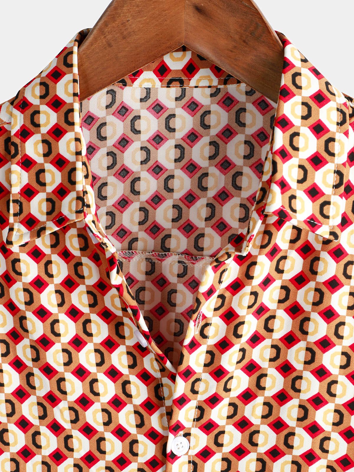 Camisa retro Geometric 70s Disco Party Button Up Summer de manga corta para hombre