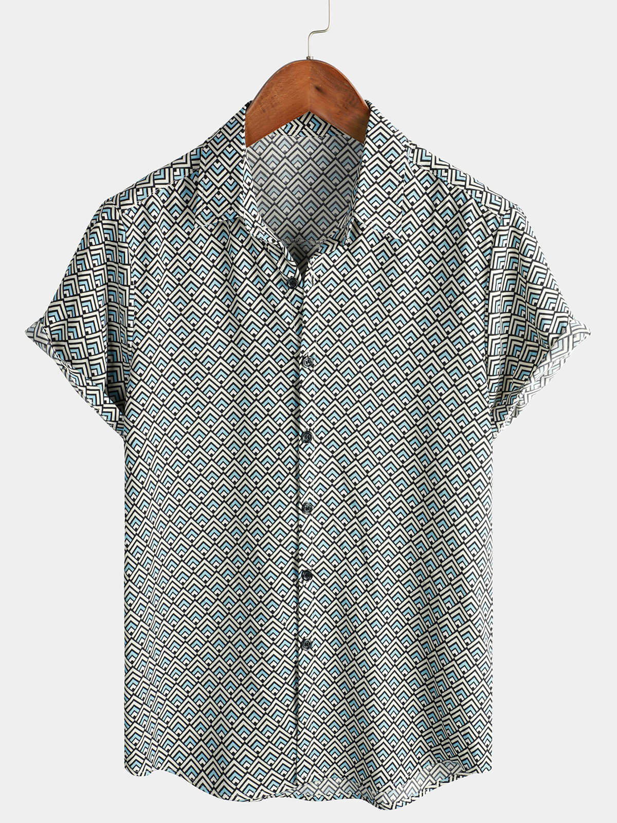 Camisa casual vintage Geometric Button Up Holiday Summer retro de manga corta para hombre