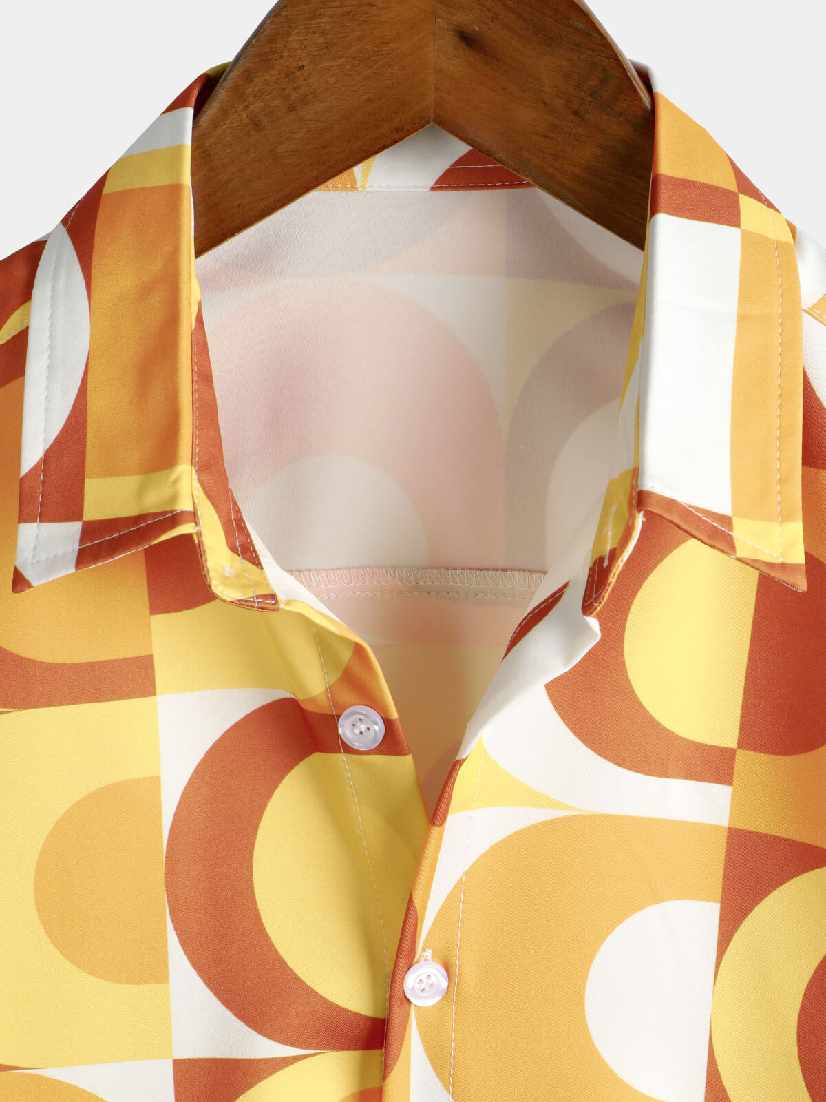 Camisa Summer retro Button Up vintage Orange 70s Geometric Disco Summer Beach Cool de manga corta para hombre