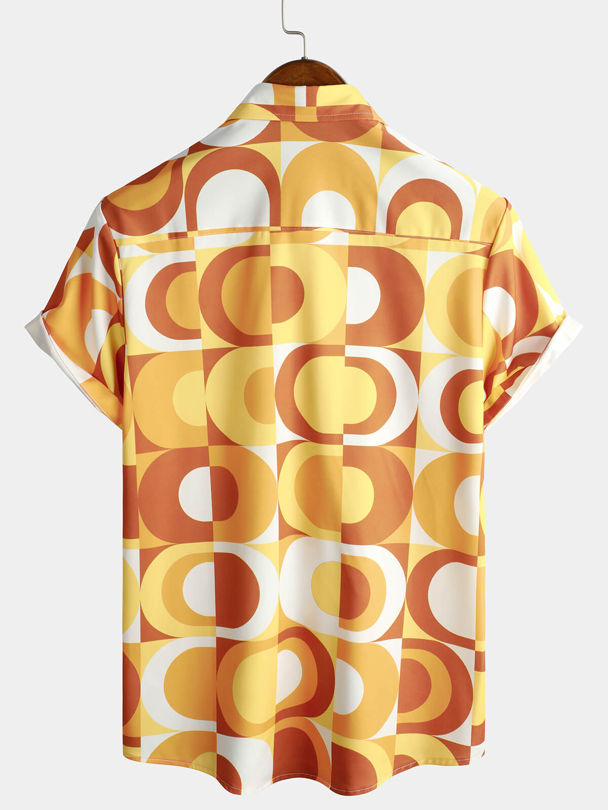 Camisa Summer retro Button Up vintage Orange 70s Geometric Disco Summer Beach Cool de manga corta para hombre