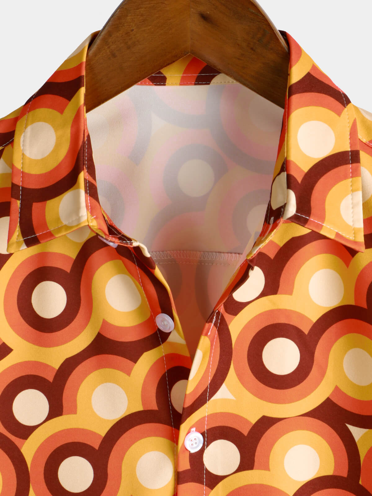 Camisa Orange 70s retro Button Up vintage Geometric Circle Summer Beach de manga corta para hombre
