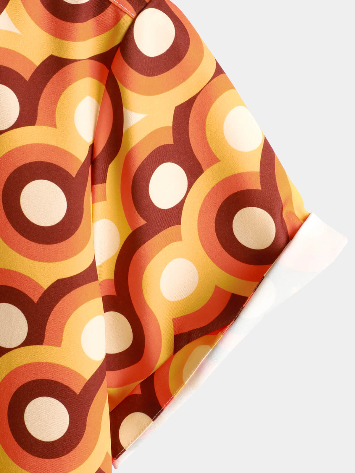Camisa Orange 70s retro Button Up vintage Geometric Circle Summer Beach de manga corta para hombre