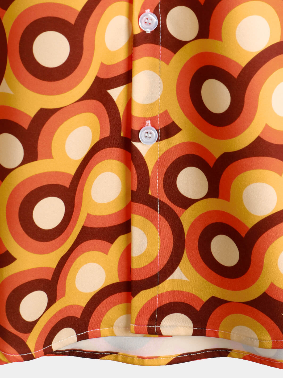 Camisa Orange 70s retro Button Up vintage Geometric Circle Summer Beach de manga corta para hombre