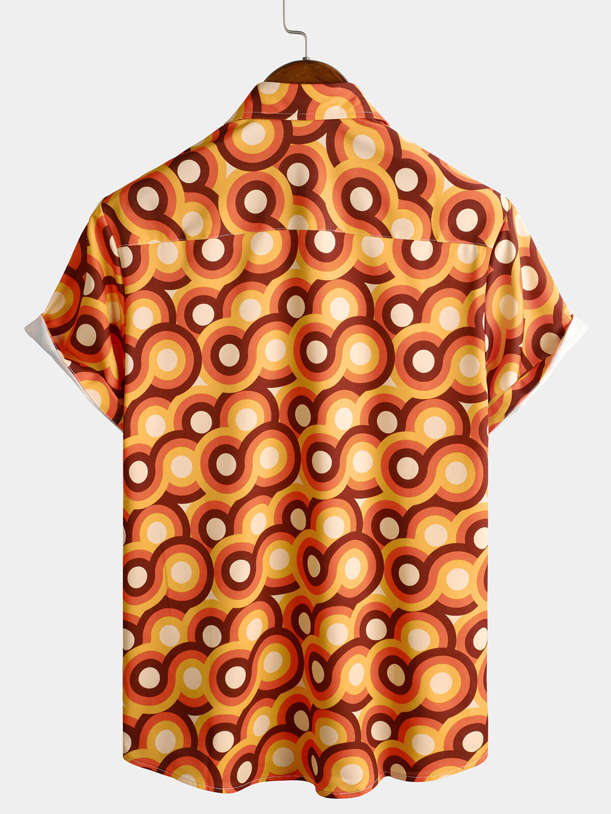 Camisa Orange 70s retro Button Up vintage Geometric Circle Summer Beach de manga corta para hombre