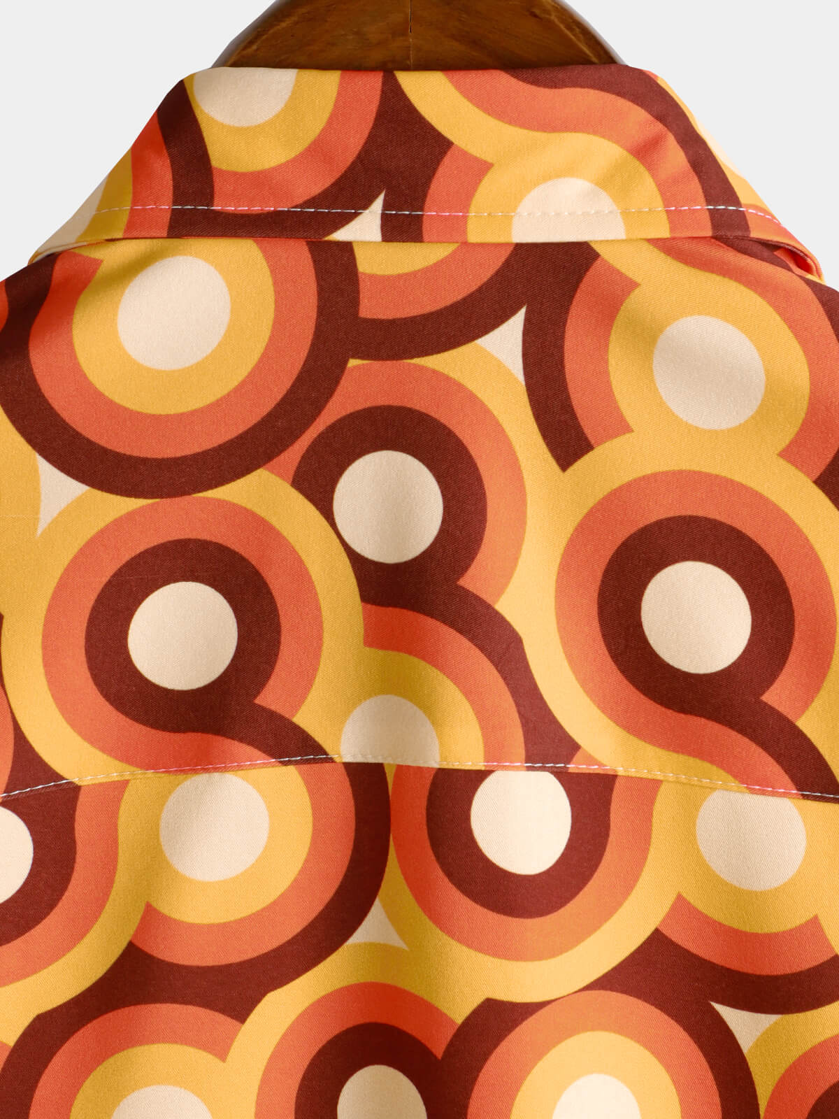 Camisa Orange 70s retro Button Up vintage Geometric Circle Summer Beach de manga corta para hombre