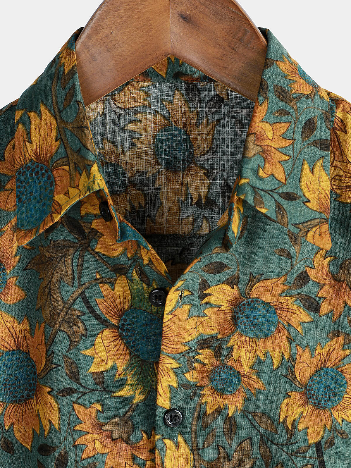 Camisa retro Sunflower transpirable de algodón de manga corta Summer para hombre