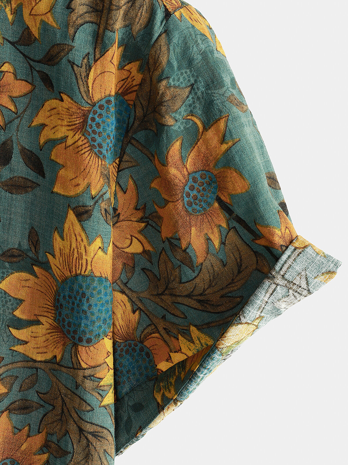 Camisa retro Sunflower transpirable de algodón de manga corta Summer para hombre