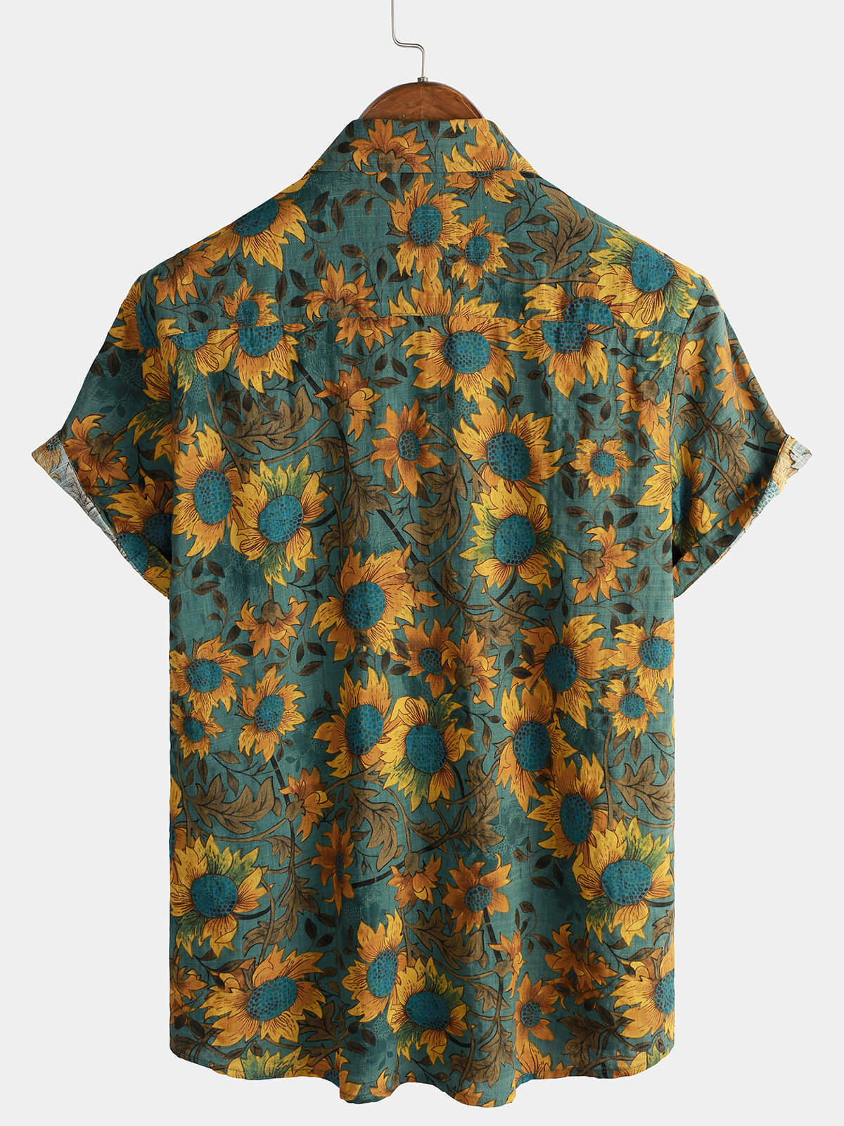 Camisa retro Sunflower transpirable de algodón de manga corta Summer para hombre