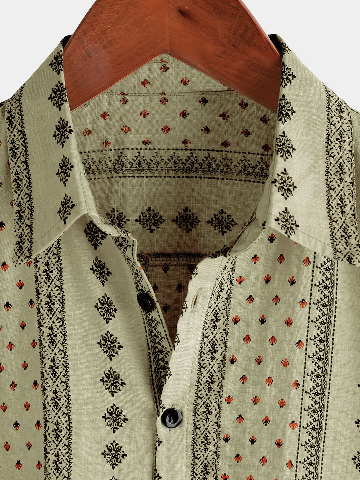 Camisa retro Khaki a rayas estampado Button Up 70s vintage de manga corta para hombre