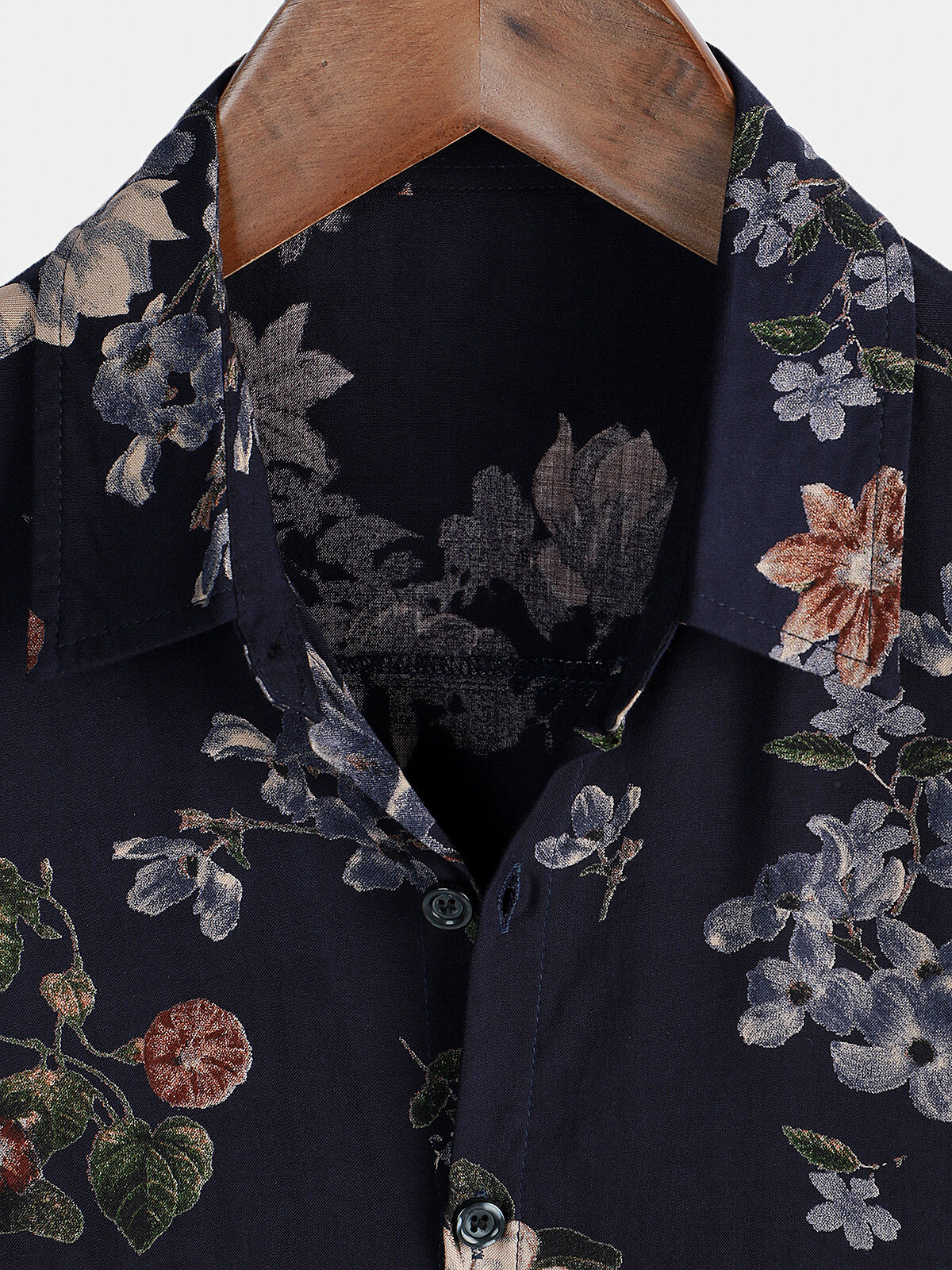 Camisa vintage Navy Blue Holiday Summer floral Beach Rayon de manga corta para hombre