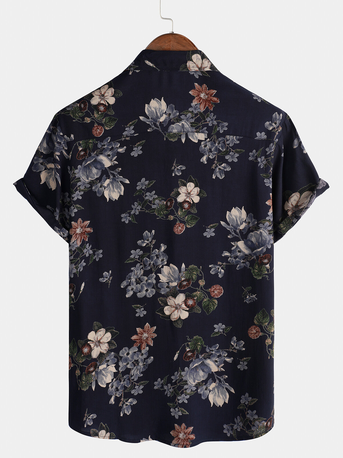 Camisa vintage Navy Blue Holiday Summer floral Beach Rayon de manga corta para hombre