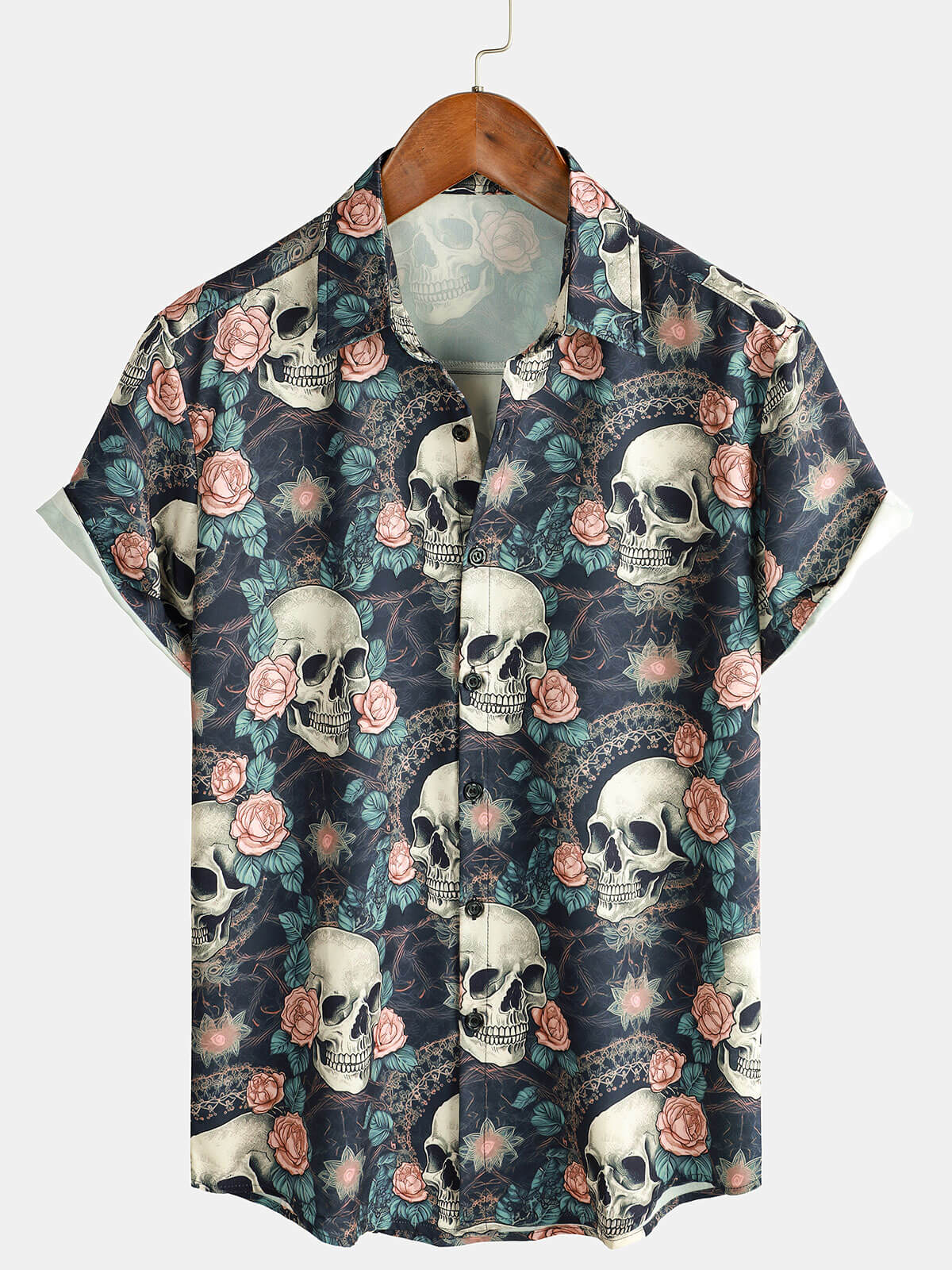 Camisa Cool Skull Punk Rock Holiday Beach de manga corta Summer para hombre