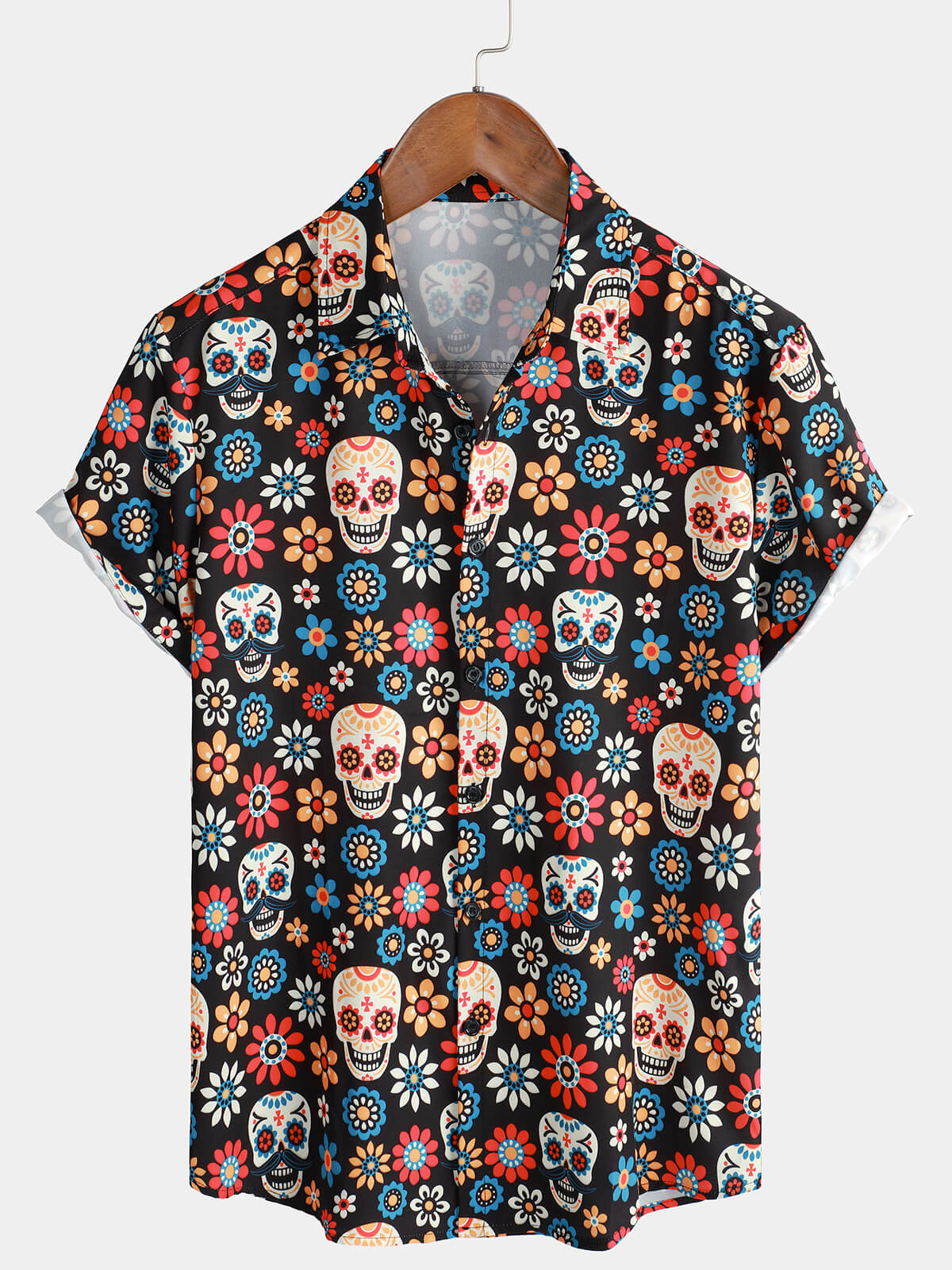 Camisa Sugar Skull Punk Rock Holiday Cool Beach de manga corta Summer para hombre