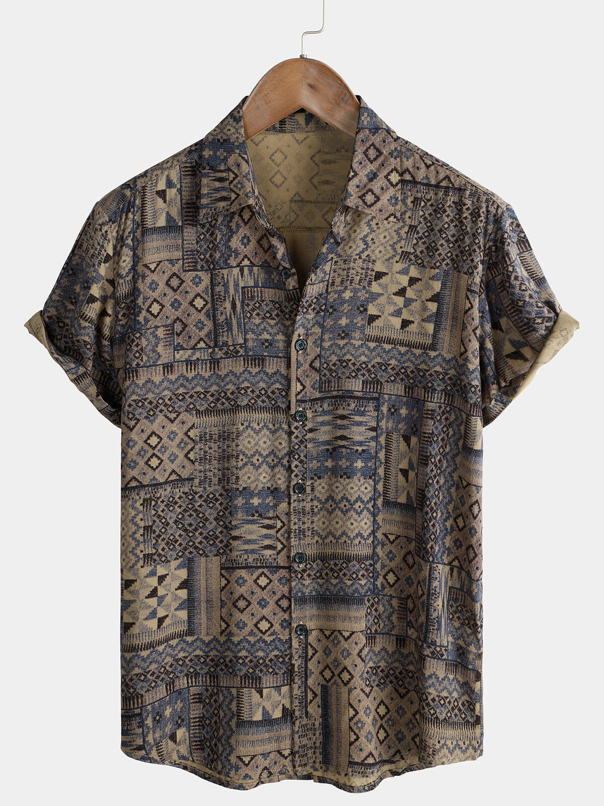 Camisa casual vintage Rayon Holiday de manga corta para hombre