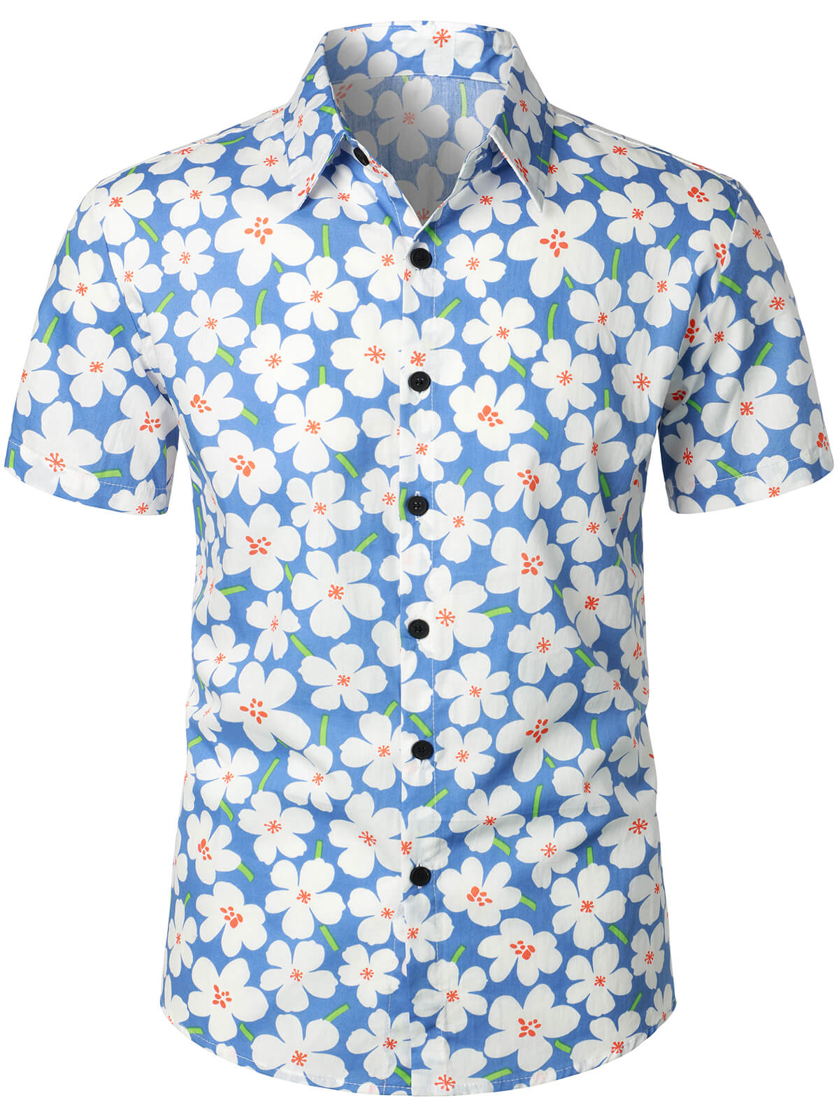 Camisa Summer floral estampado Holiday Flower Resort casual Lapel Light Blue de manga corta para hombre