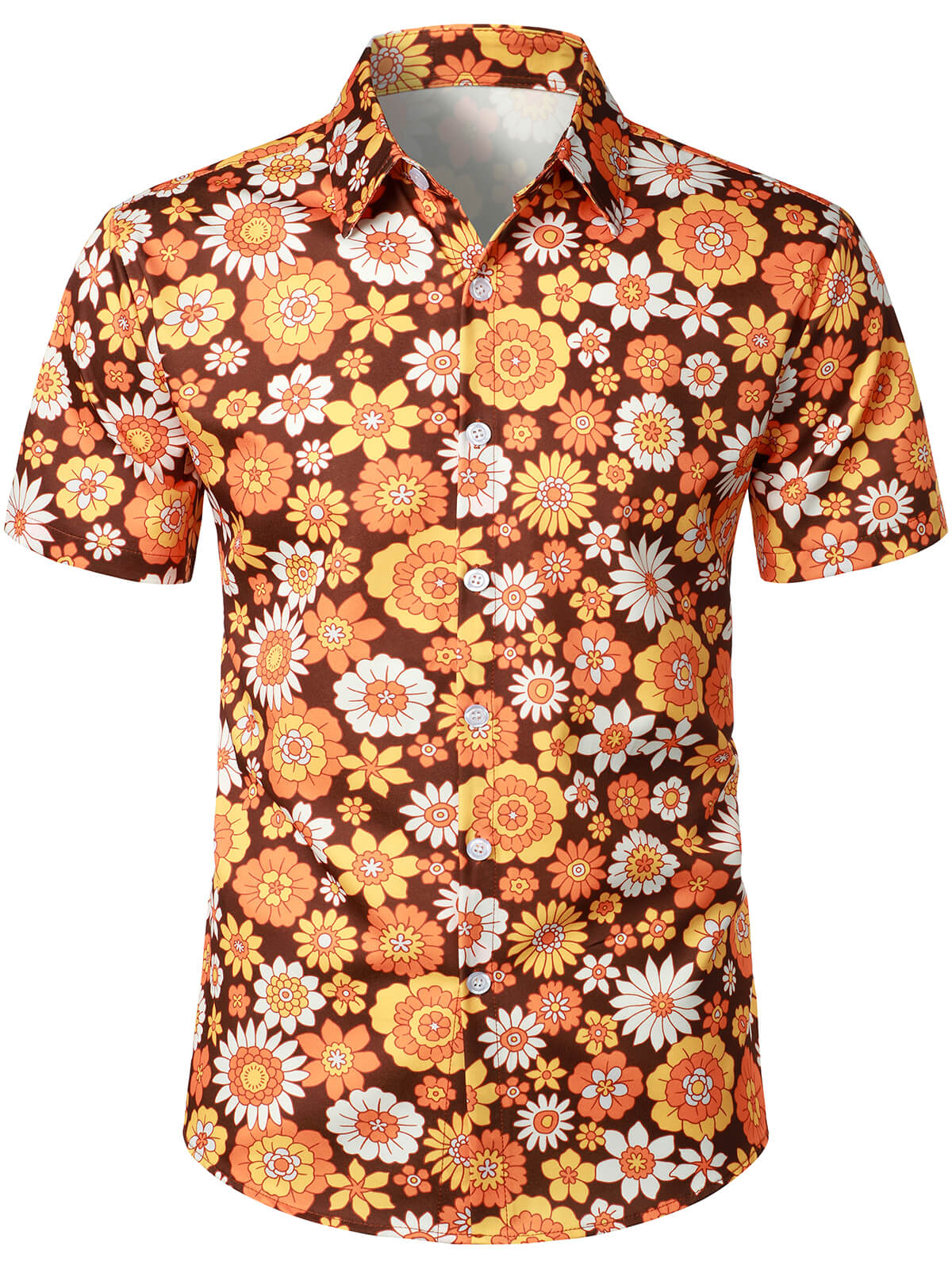 Camisa floral vintage Flower Button Up 70s Themed Disco Party de manga corta Beach Summer para hombre