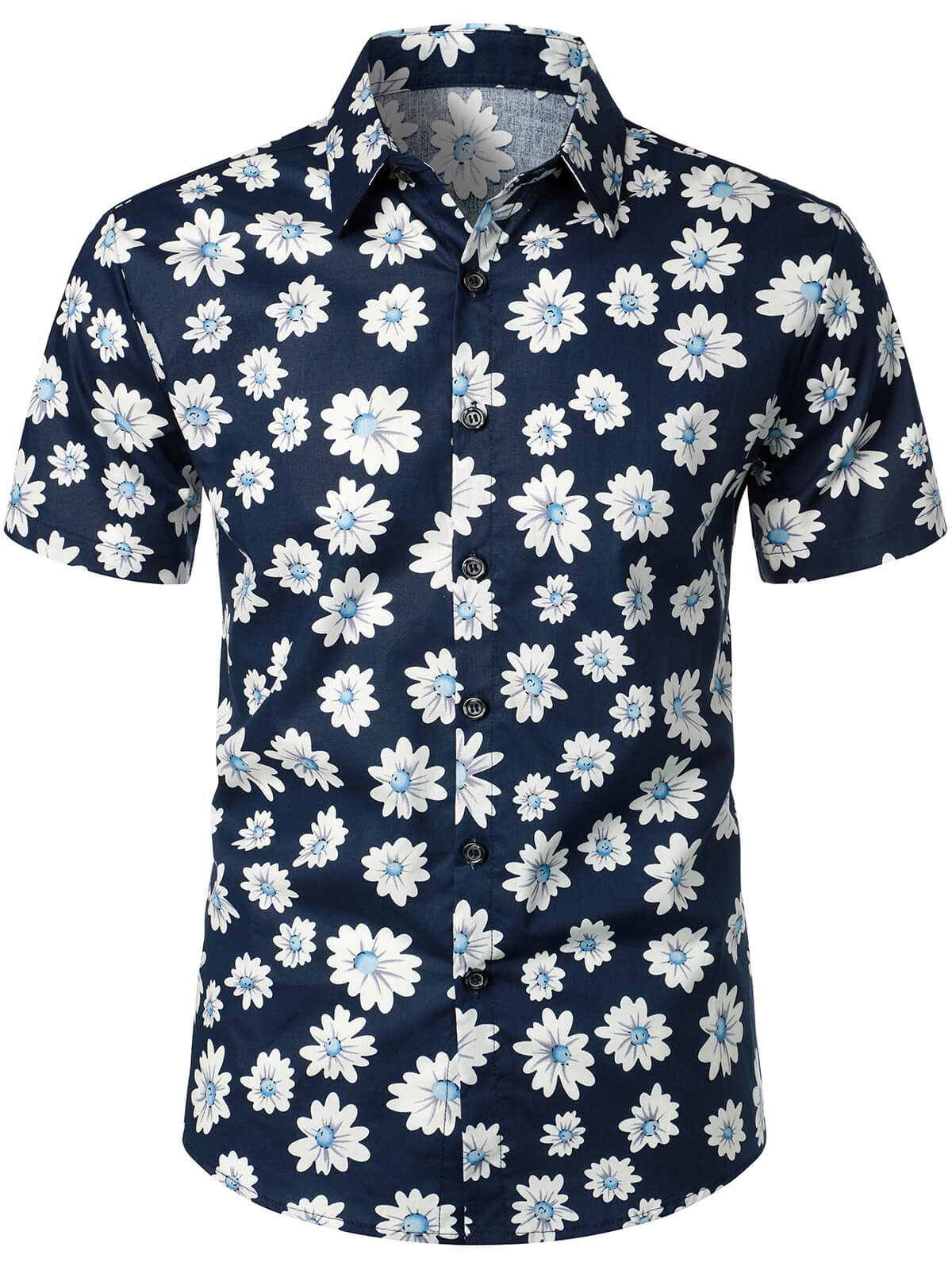 Camisa Navy Blue Daisy Hawaiian de manga corta para hombre