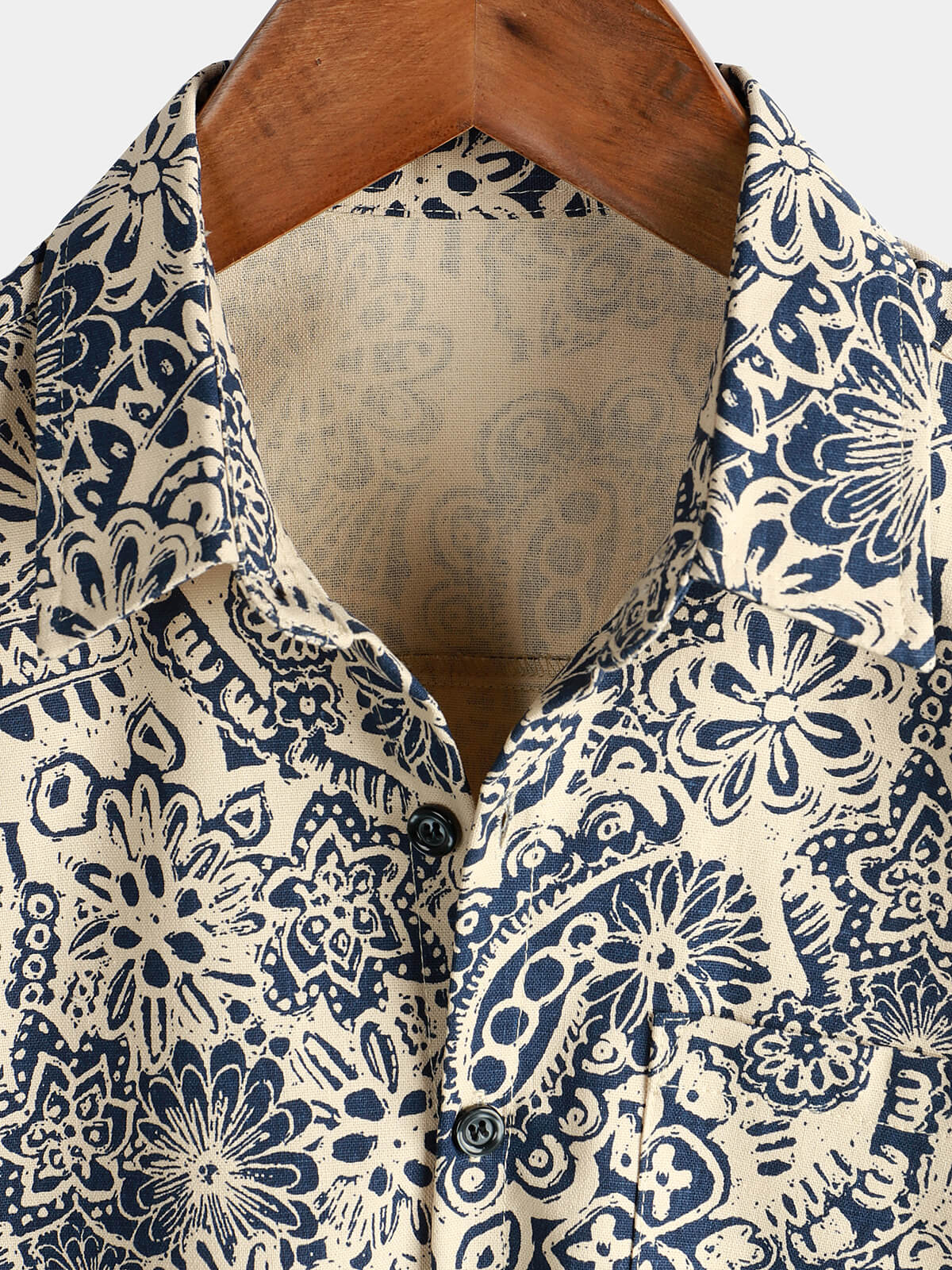 Camisa retro floral Pocket de manga corta 70s Paisley estampado vintage Button Up para hombre