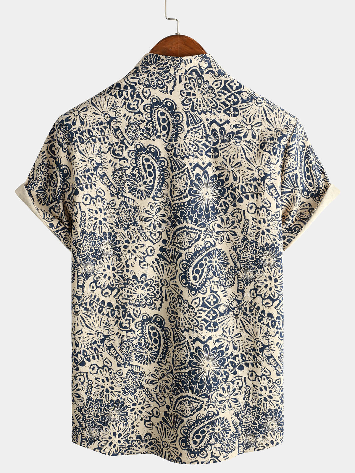 Camisa retro floral Pocket de manga corta 70s Paisley estampado vintage Button Up para hombre
