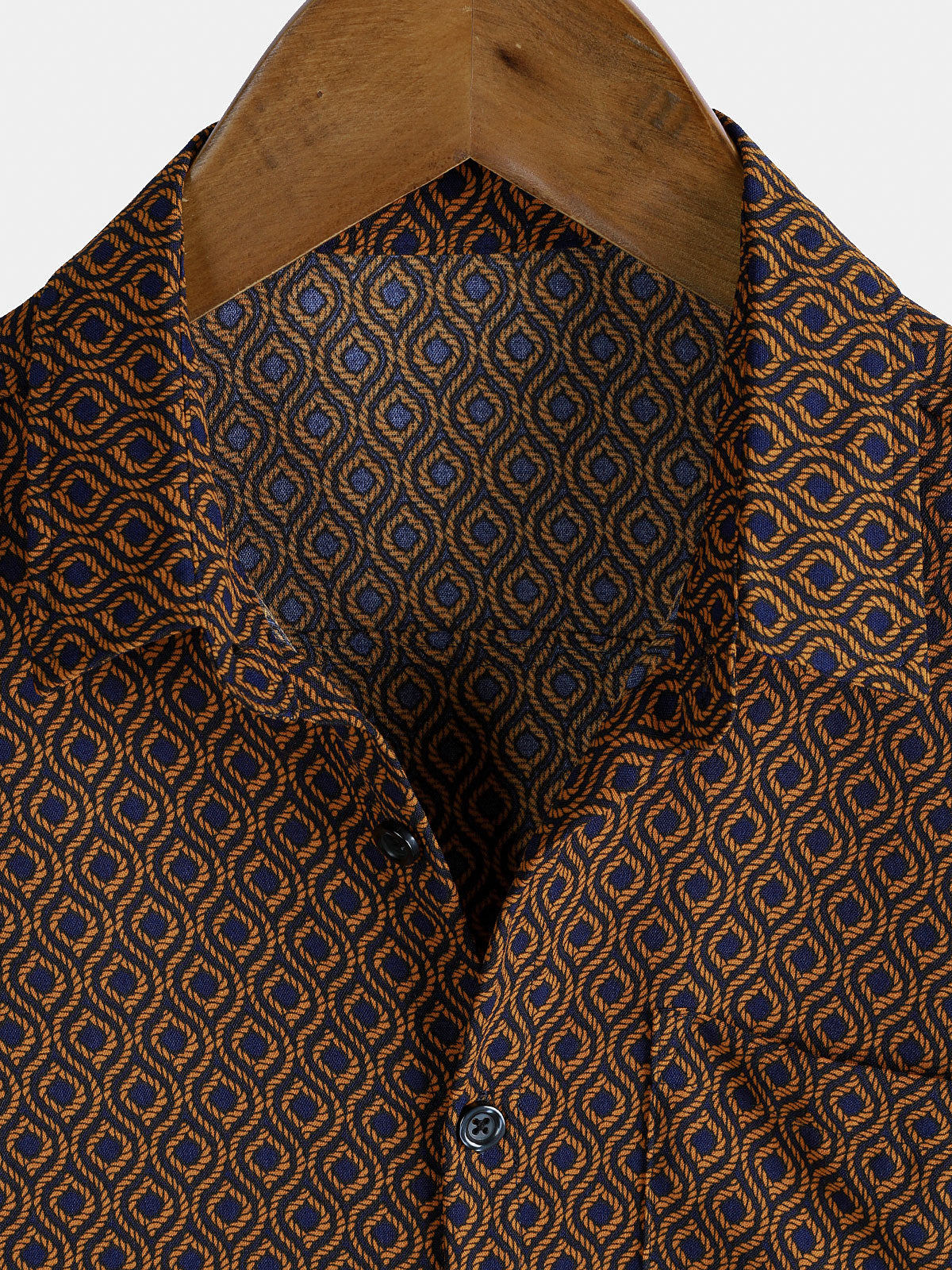 Camisa casual Holiday Brown de manga corta Button Up retro para hombre
