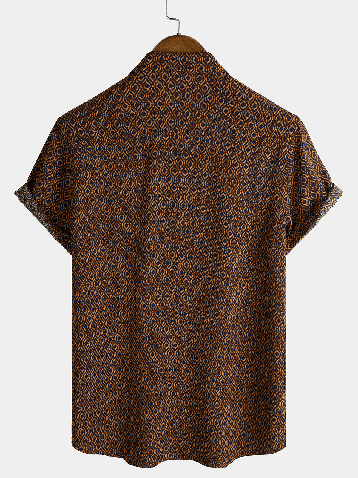 Camisa casual Holiday Brown de manga corta Button Up retro para hombre