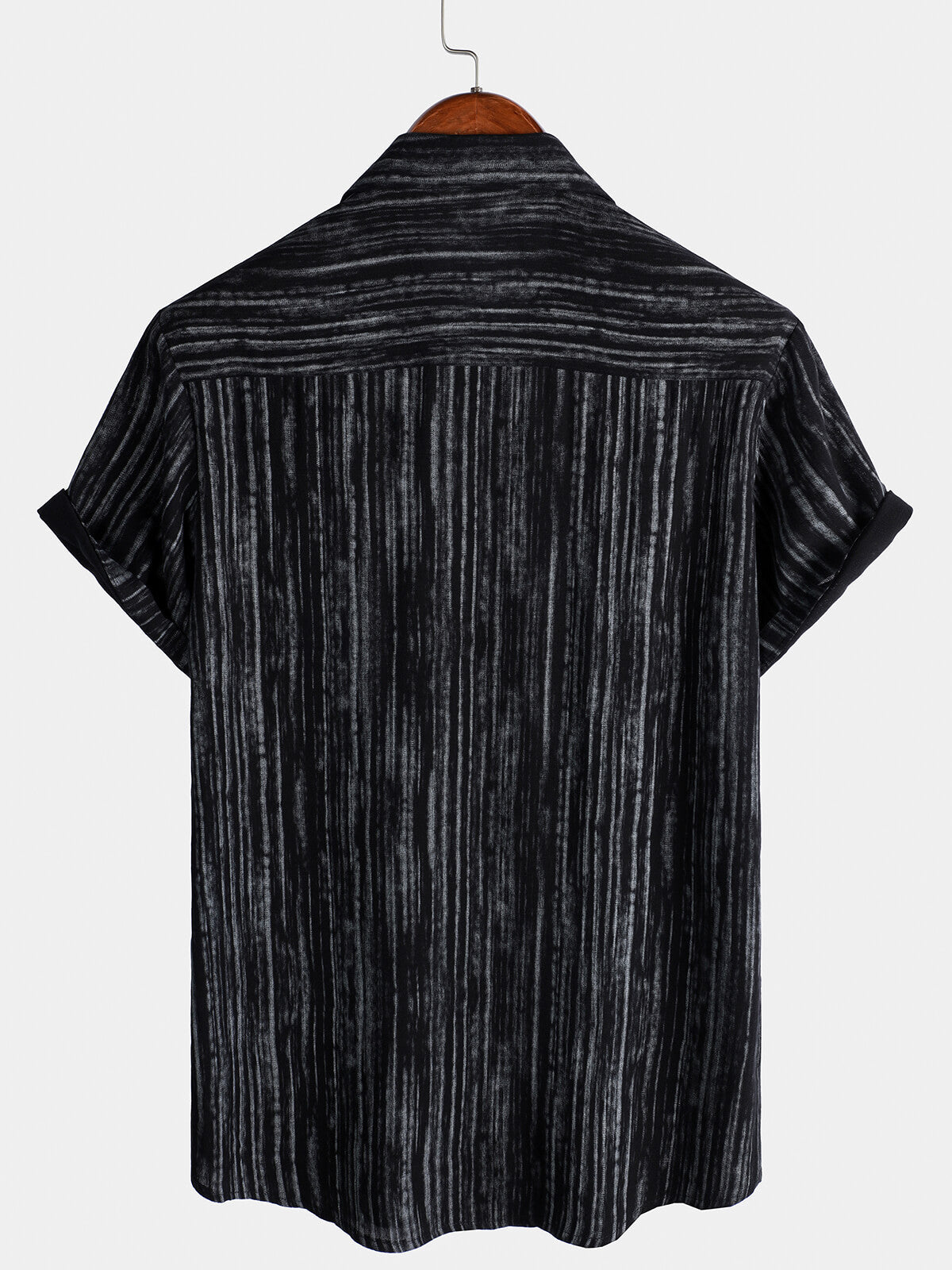 Camisa transpirable de manga corta Pocket Black a rayas para hombre