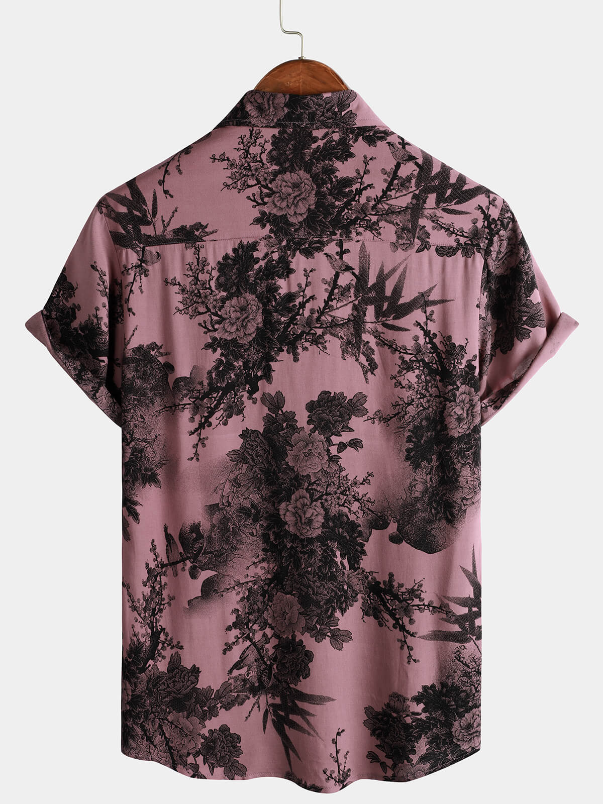 Camisa Bamboo floral Cool Summer Hawaiian Rayon Pink Button Up de manga corta para hombre