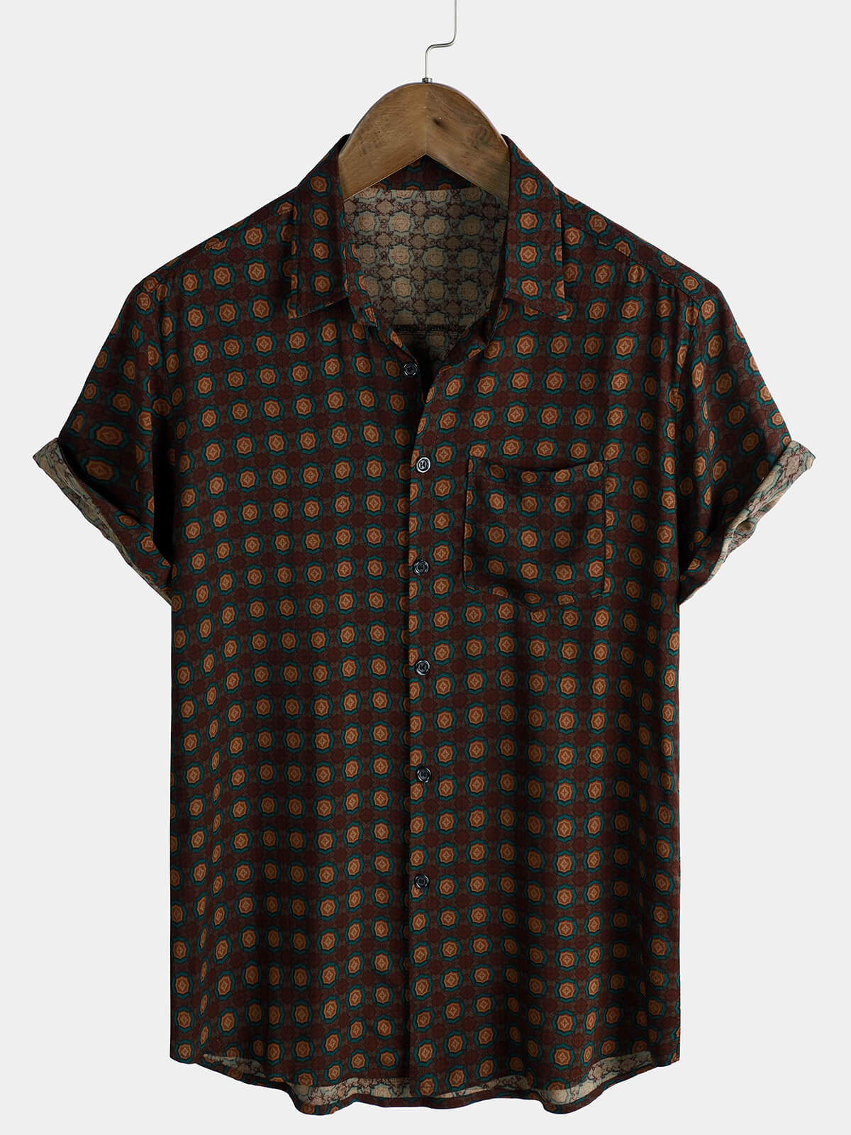 Camisa casual vintage Summer Beach de manga corta para hombre