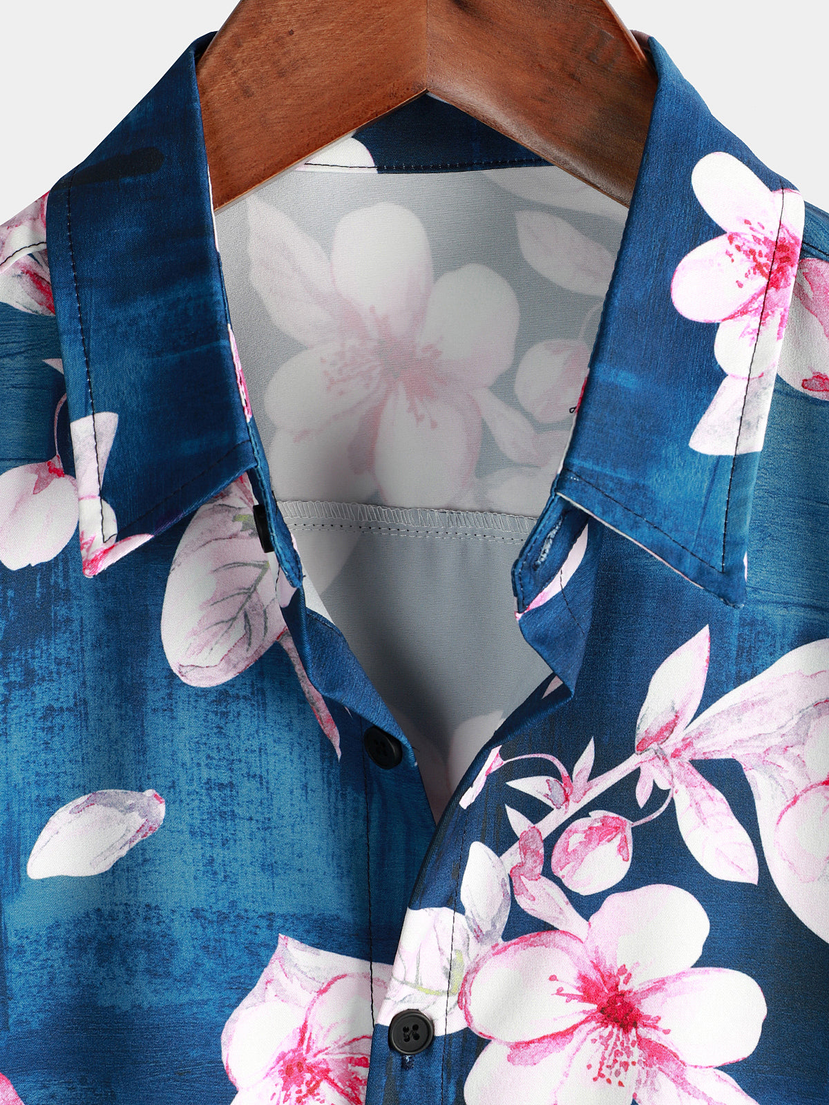 Camisa floral estampado Button Up casual Lapel Navy Blue de manga corta Resort Summer para hombre