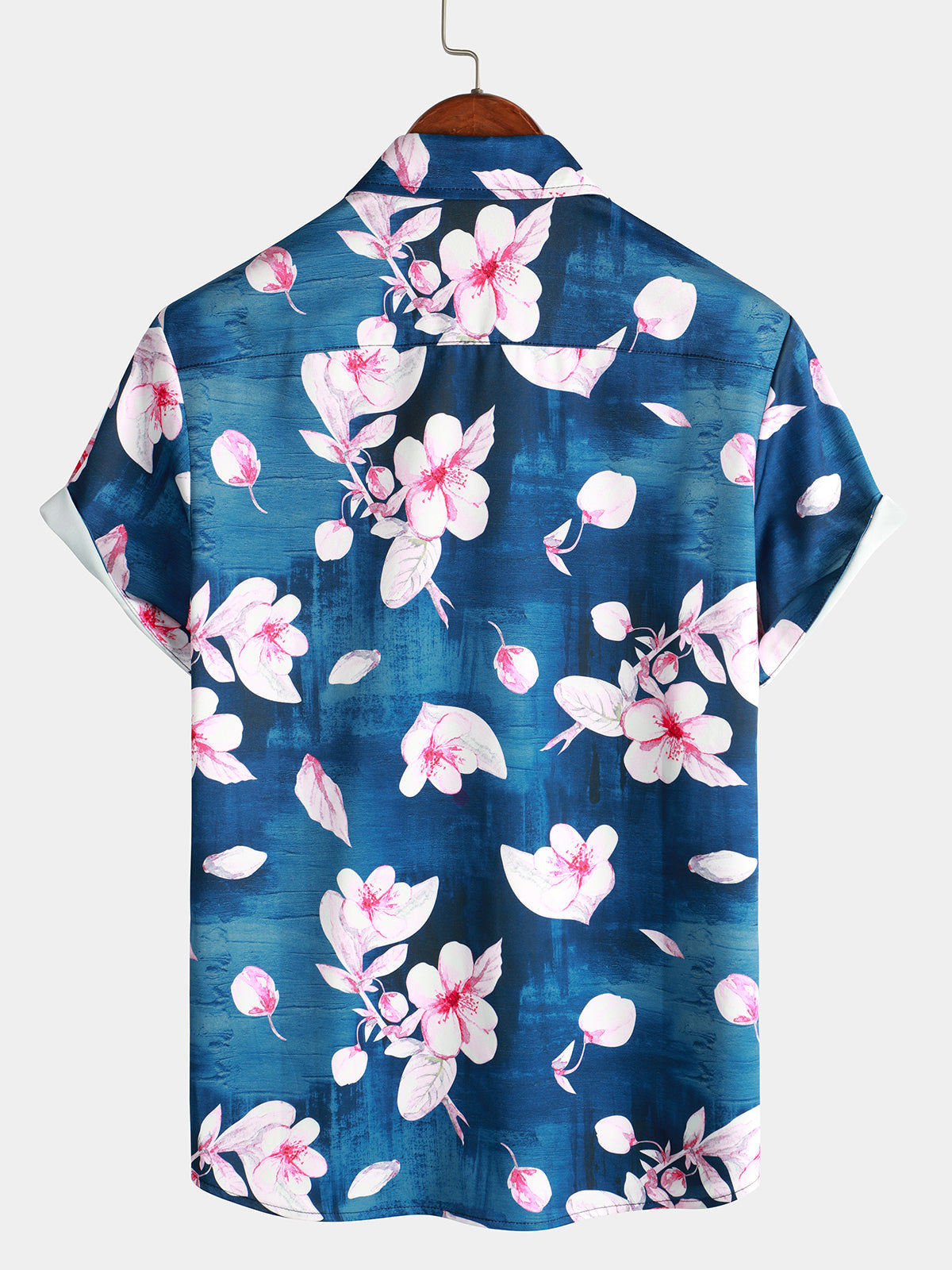 Camisa floral estampado Button Up casual Lapel Navy Blue de manga corta Resort Summer para hombre