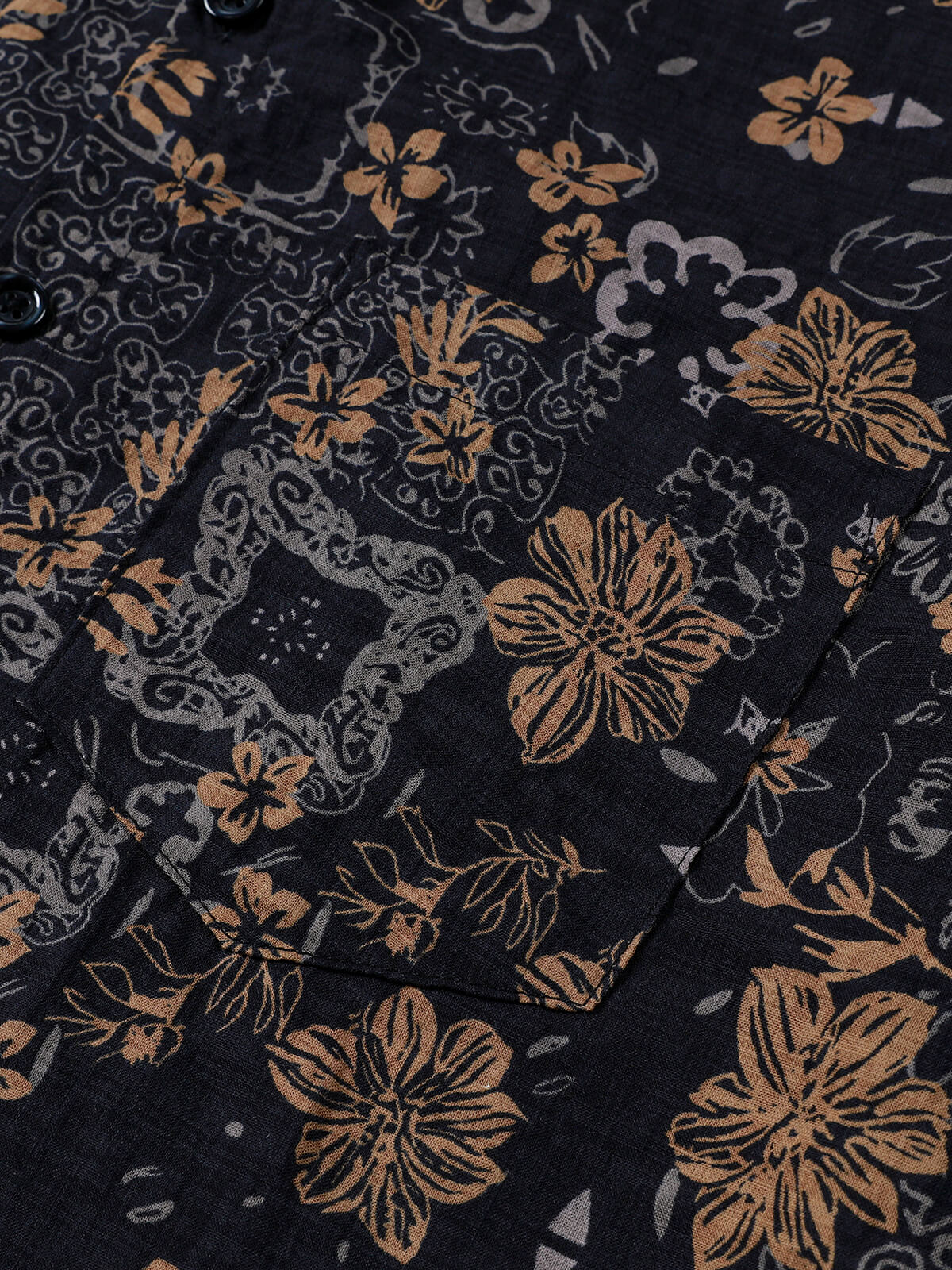Camisa vintage floral estampado Bohemian Beach de manga corta para hombre