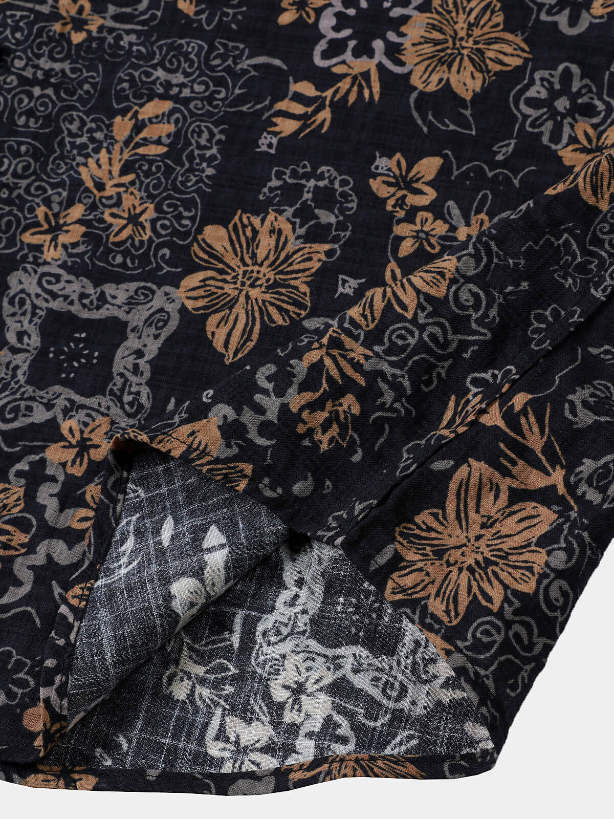 Camisa vintage floral estampado Bohemian Beach de manga corta para hombre