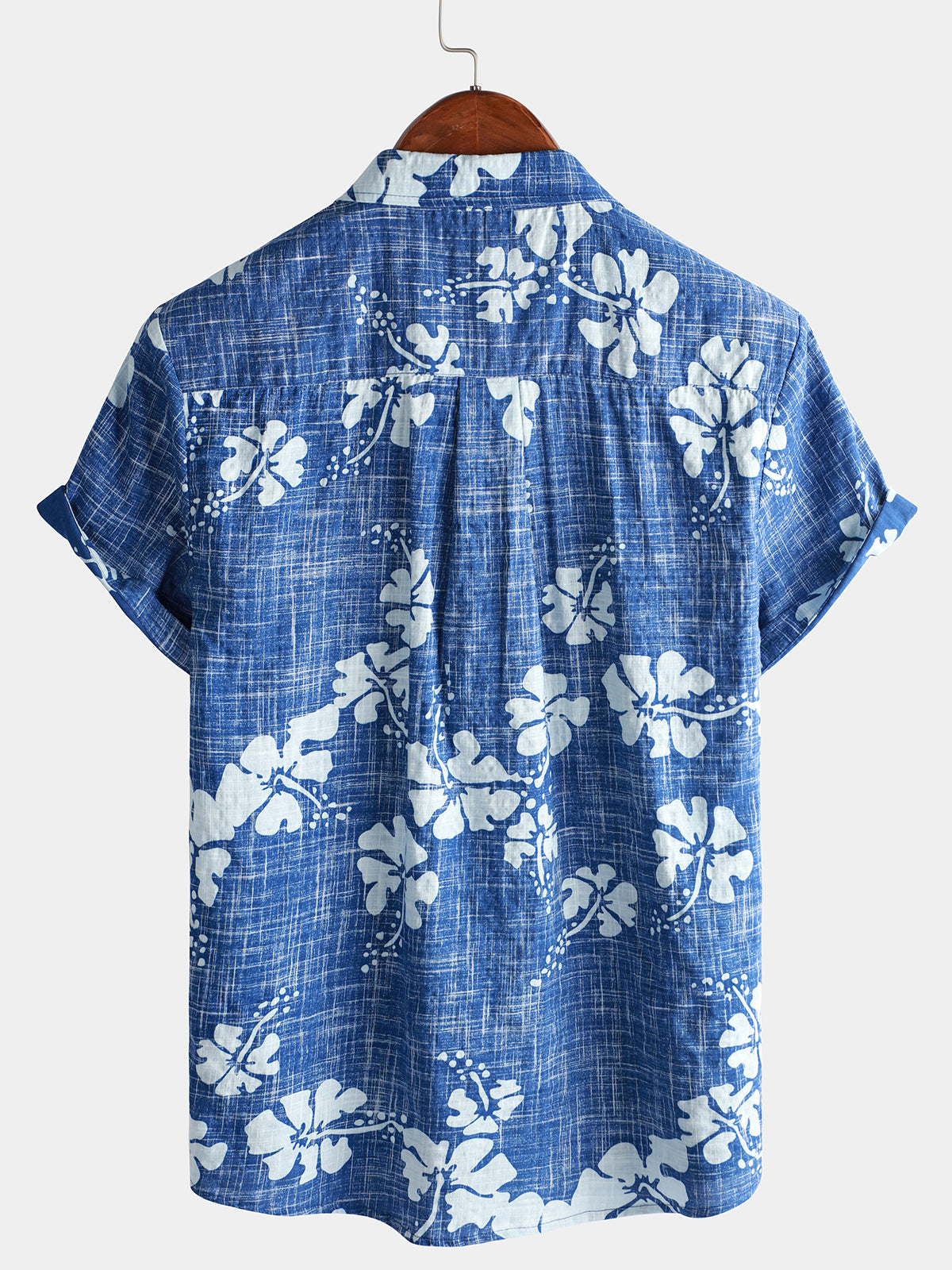 Camisa Blue floral vintage de manga corta Button Up Beach Tropical Hawaiian para hombre